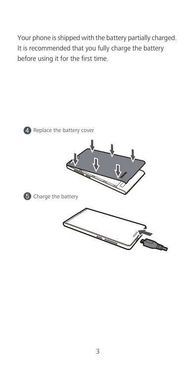Your phone is shipped with the battery partially charged.It is recommended that you fully charge the batterybefore using it for 