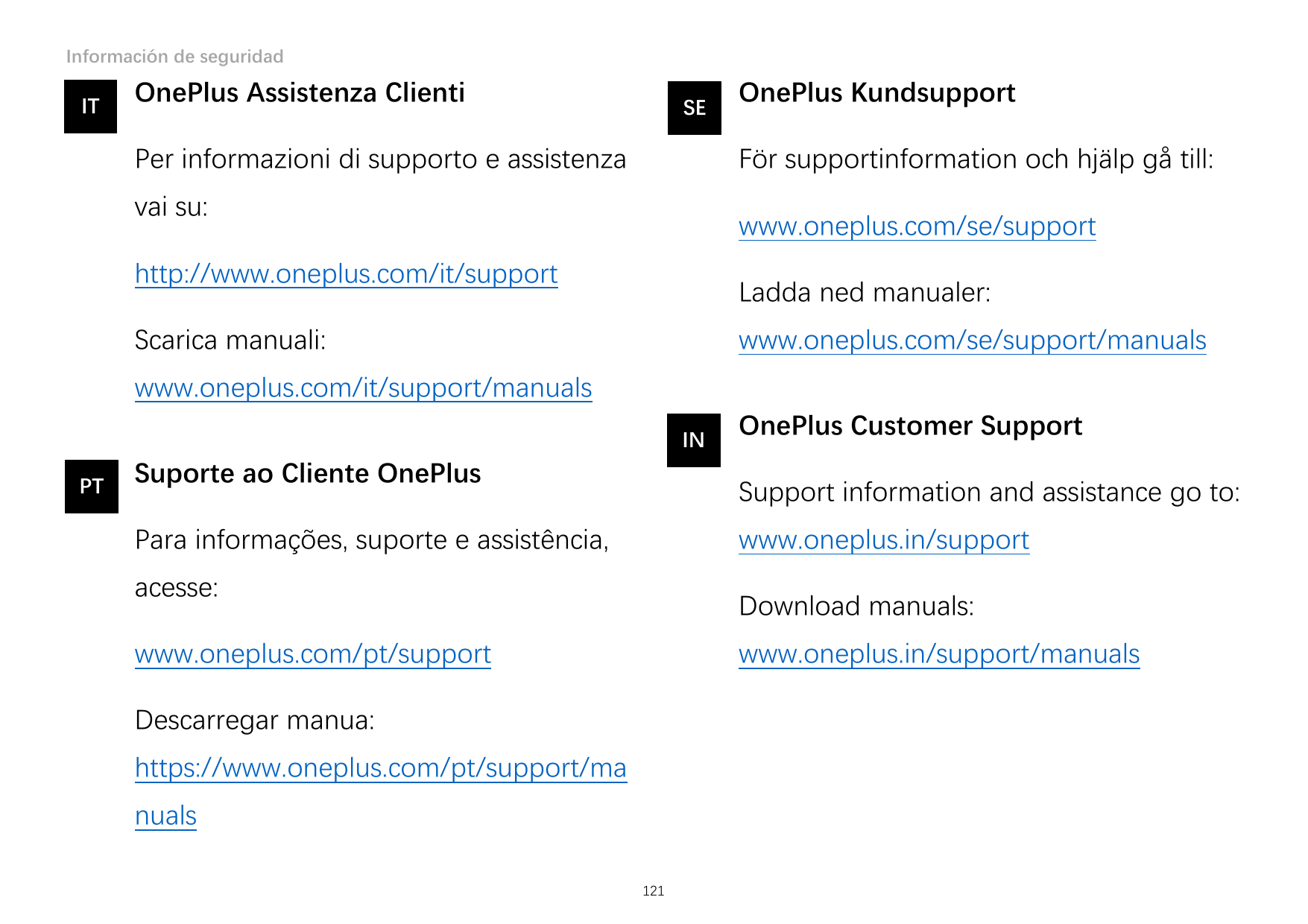 Información de seguridadITOnePlus Assistenza ClientiSEPer informazioni di supporto e assistenzaOnePlus KundsupportFör supportinf