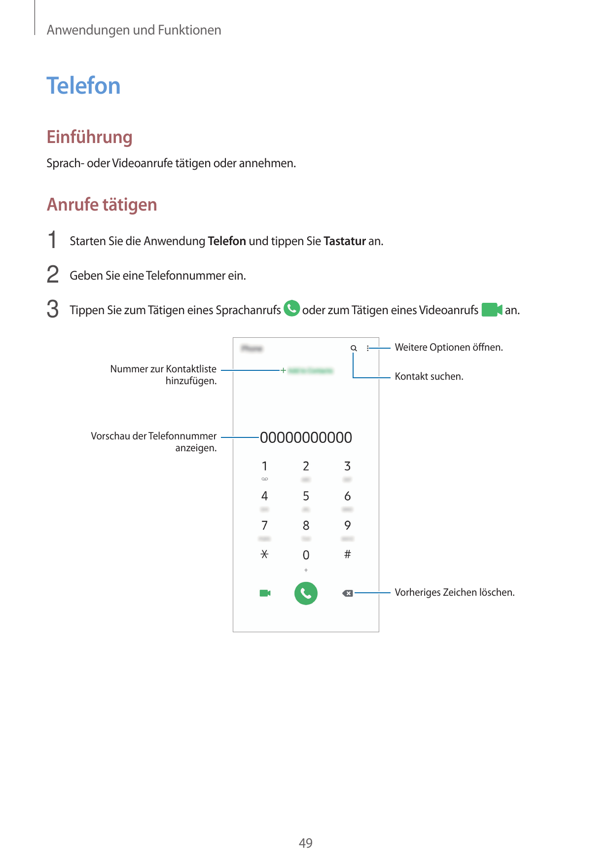 Anwendungen und FunktionenTelefonEinführungSprach- oder Videoanrufe tätigen oder annehmen.Anrufe tätigen1 Starten Sie die Anwend