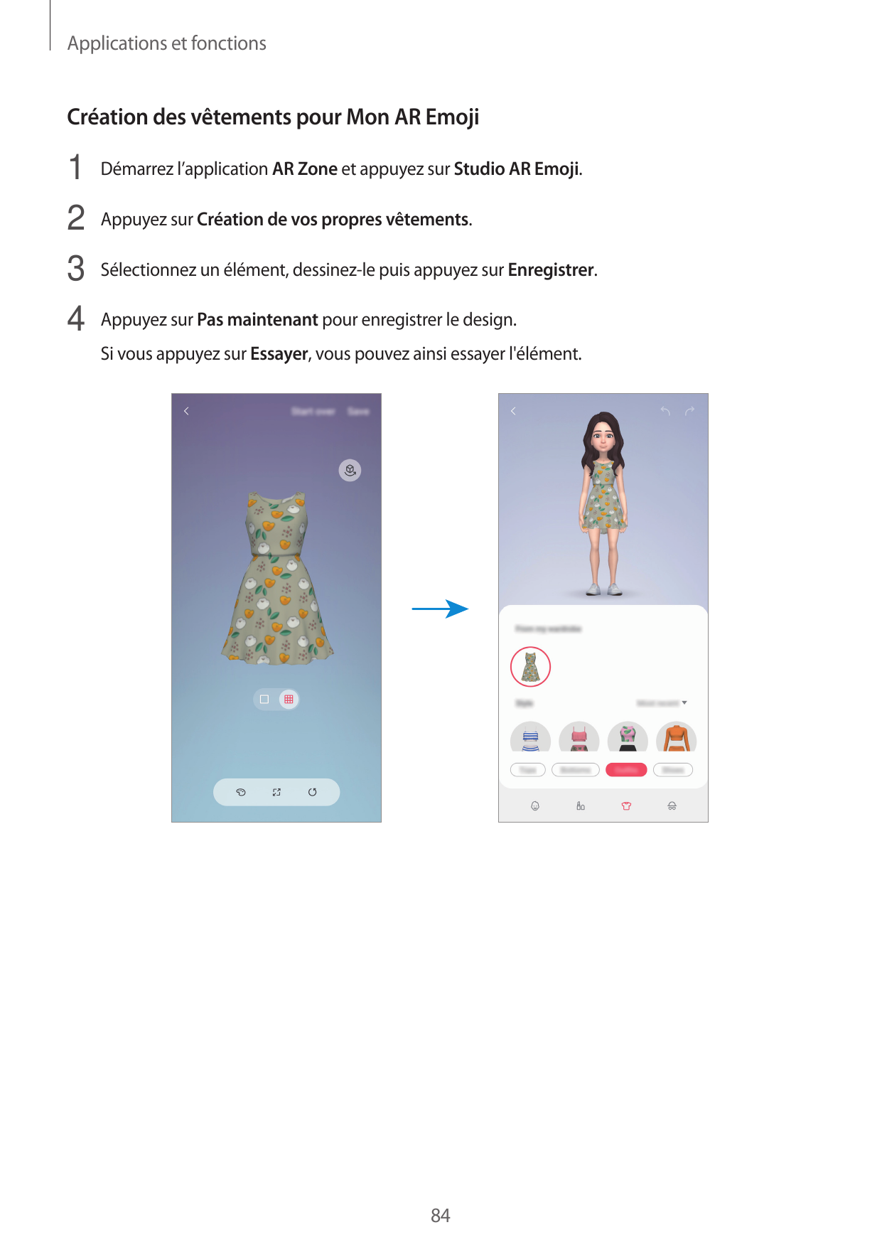Applications et fonctionsCréation des vêtements pour Mon AR Emoji1 Démarrez l’application AR Zone et appuyez sur Studio AR Emoji