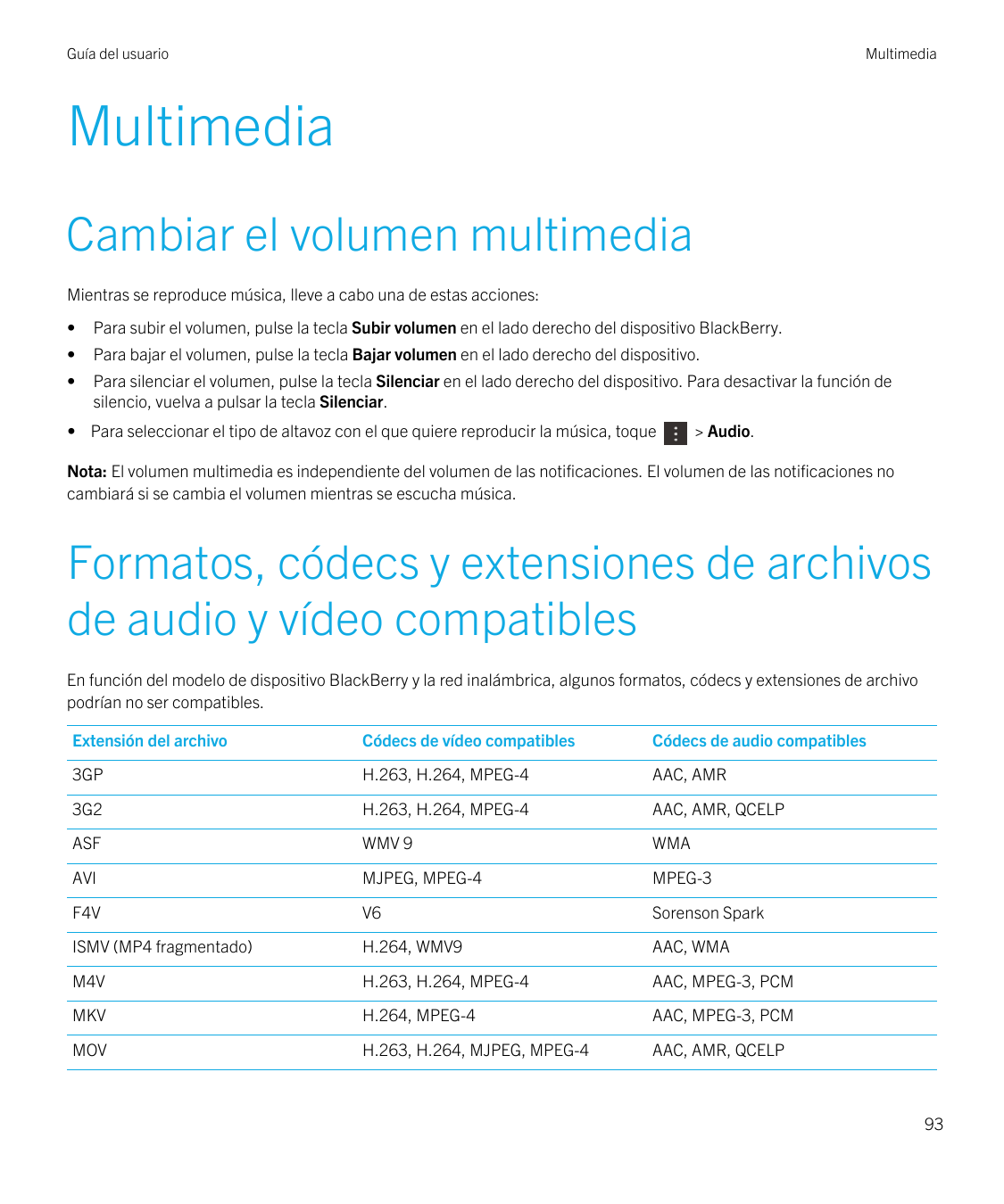 Guía del usuarioMultimediaMultimediaCambiar el volumen multimediaMientras se reproduce música, lleve a cabo una de estas accione