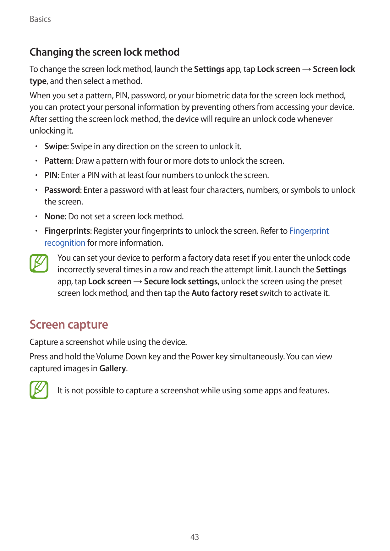 BasicsChanging the screen lock methodTo change the screen lock method, launch the Settings app, tap Lock screen → Screen locktyp