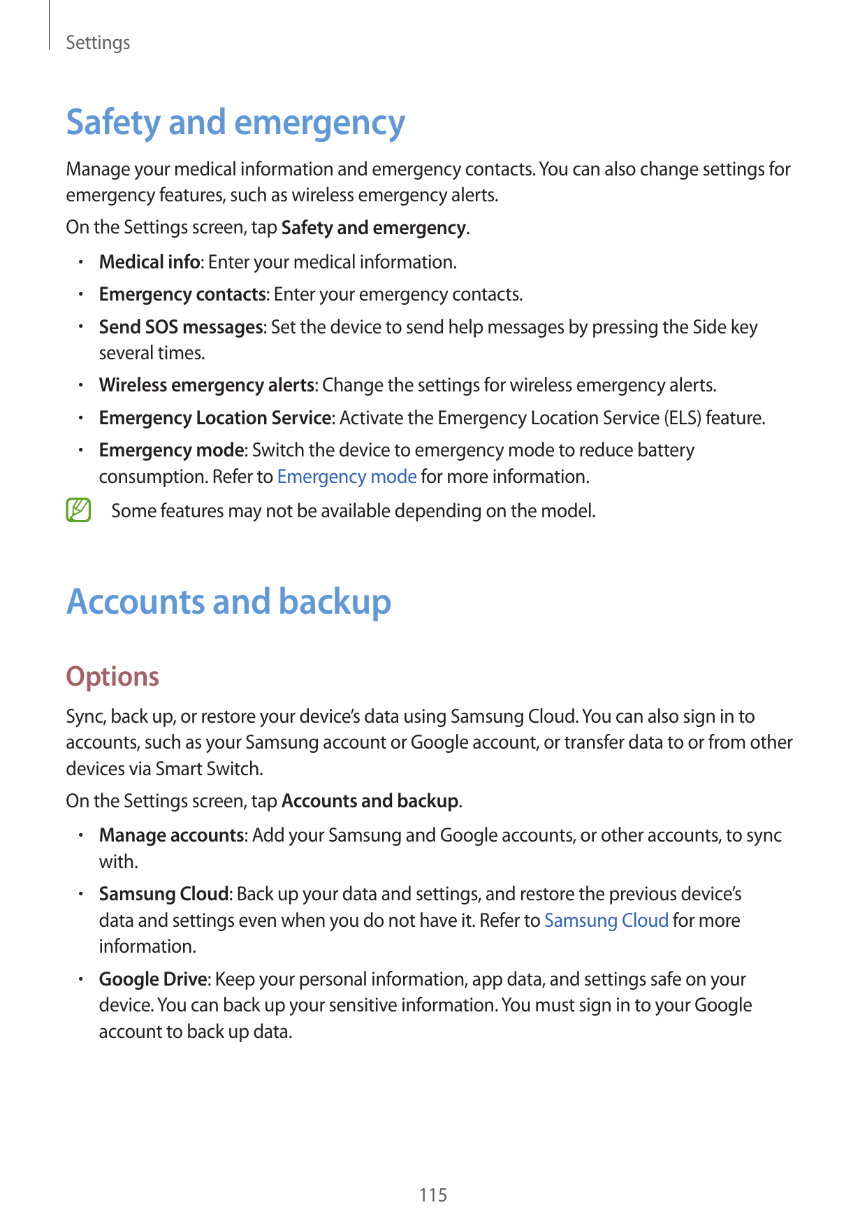 SettingsSafety and emergencyManage your medical information and emergency contacts. You can also change settings foremergency fe