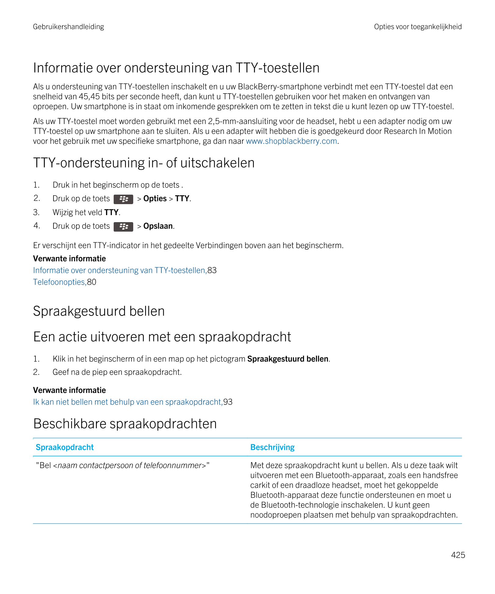 Gebruikershandleiding Opties voor toegankelijkheid
Informatie over ondersteuning van TTY-toestellen
Als u ondersteuning van TTY-