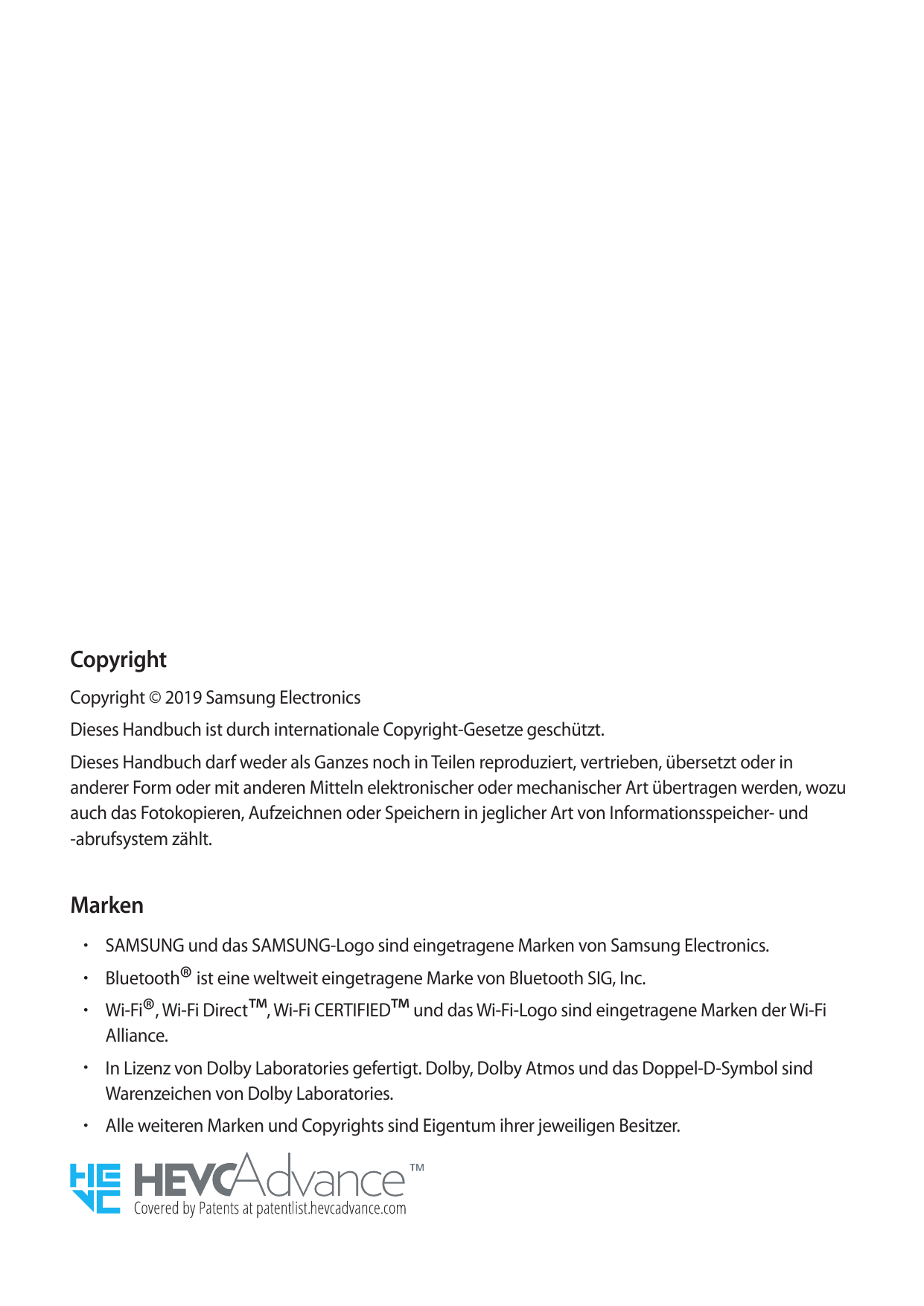 CopyrightCopyright © 2019 Samsung ElectronicsDieses Handbuch ist durch internationale Copyright-Gesetze geschützt.Dieses Handbuc