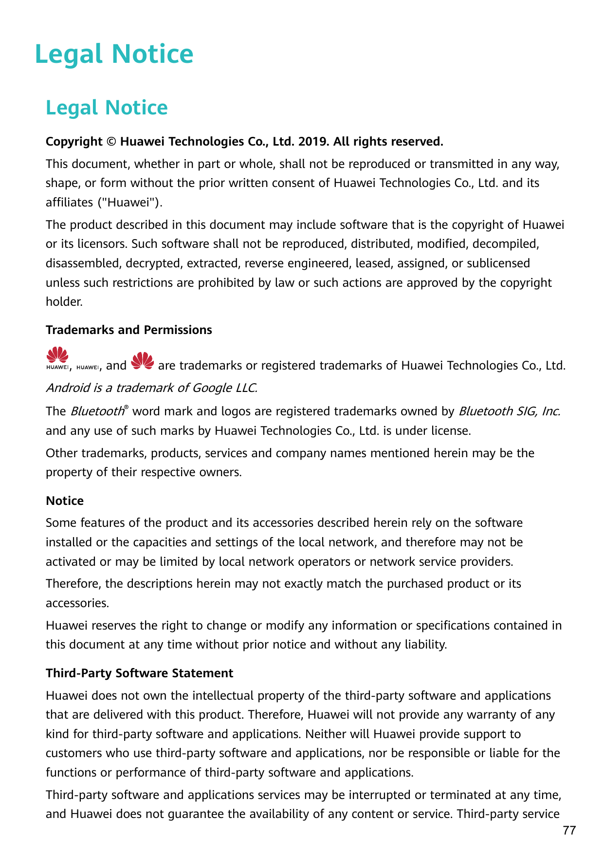 Legal NoticeLegal NoticeCopyright © Huawei Technologies Co., Ltd. 2019. All rights reserved.This document, whether in part or wh