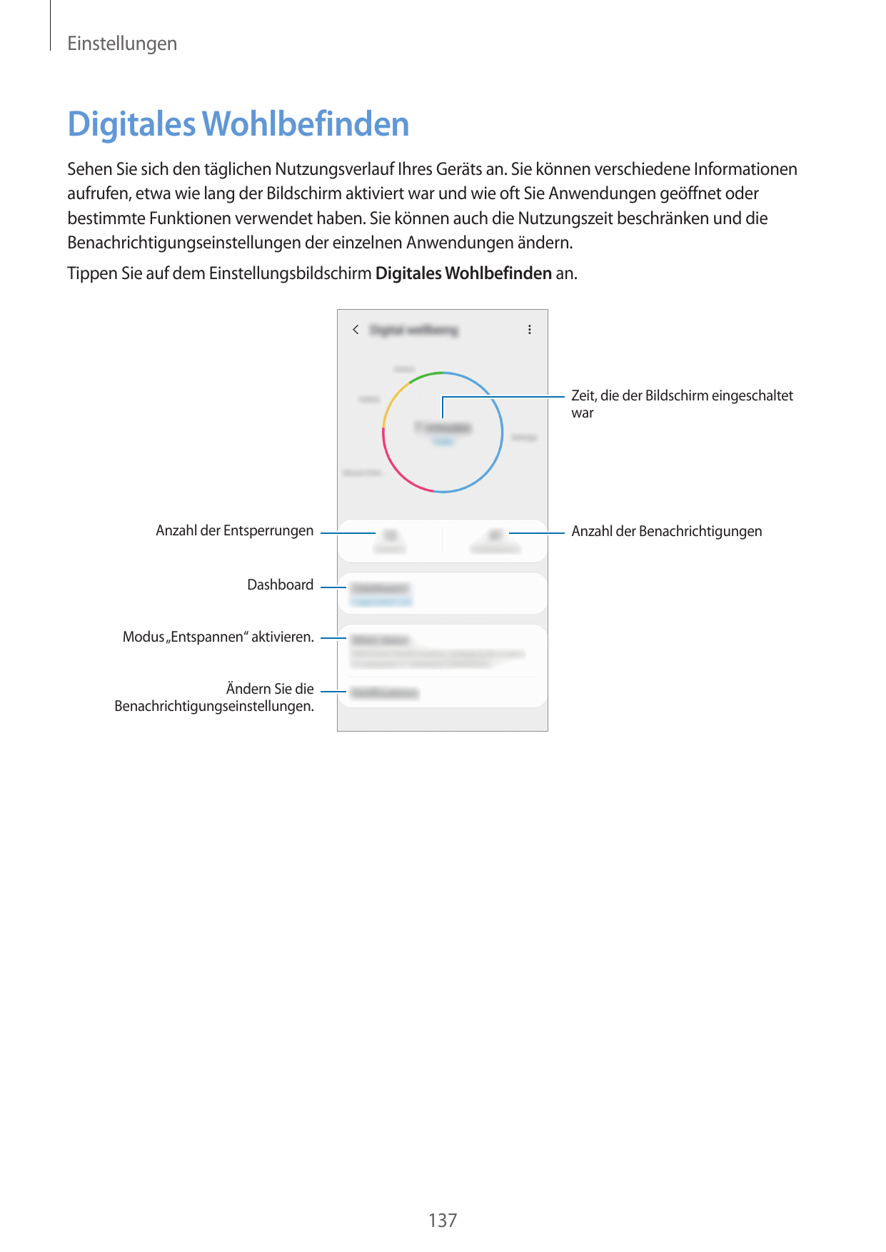 EinstellungenDigitales WohlbefindenSehen Sie sich den täglichen Nutzungsverlauf Ihres Geräts an. Sie können verschiedene Informa