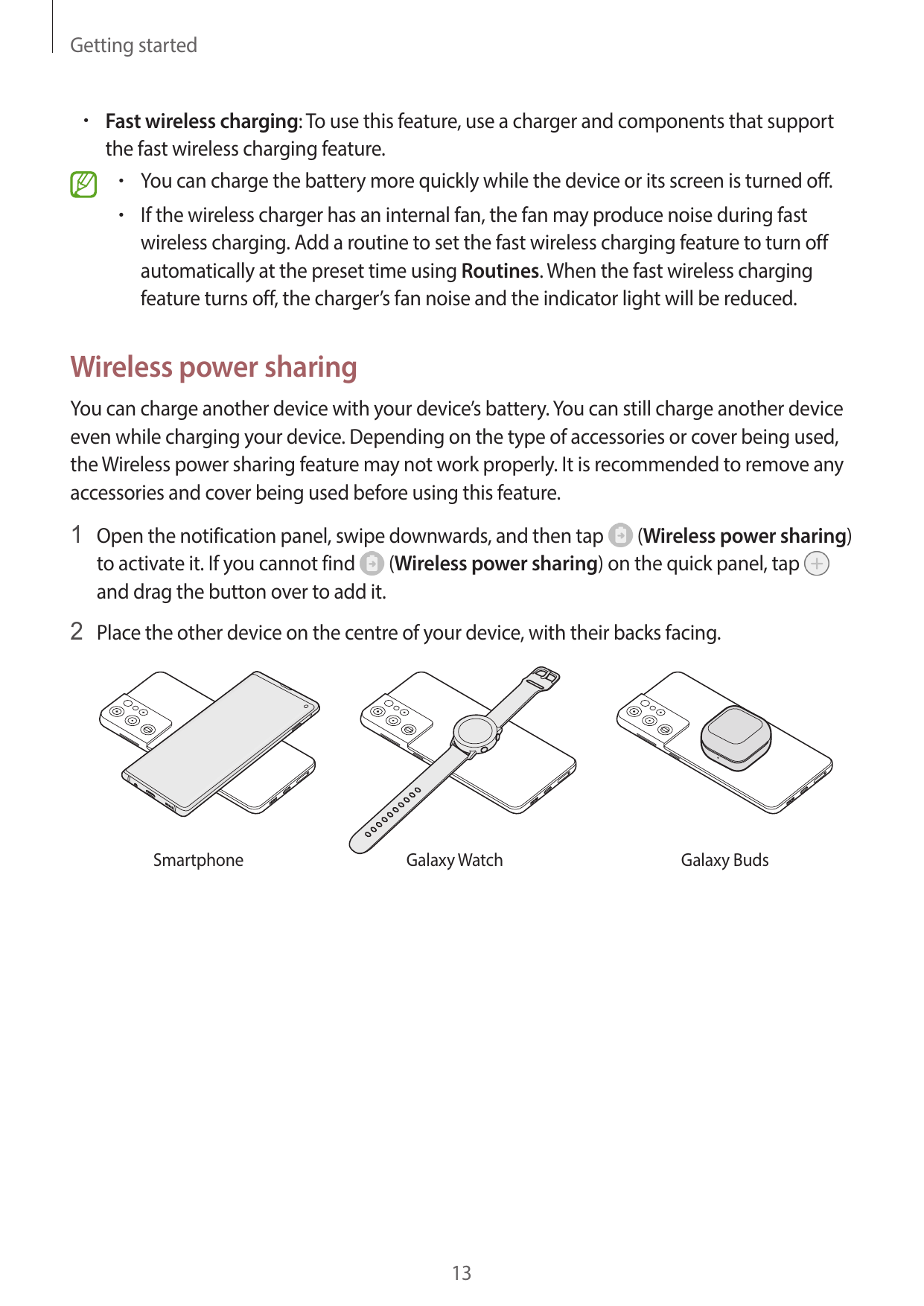 Getting started• Fast wireless charging: To use this feature, use a charger and components that supportthe fast wireless chargin