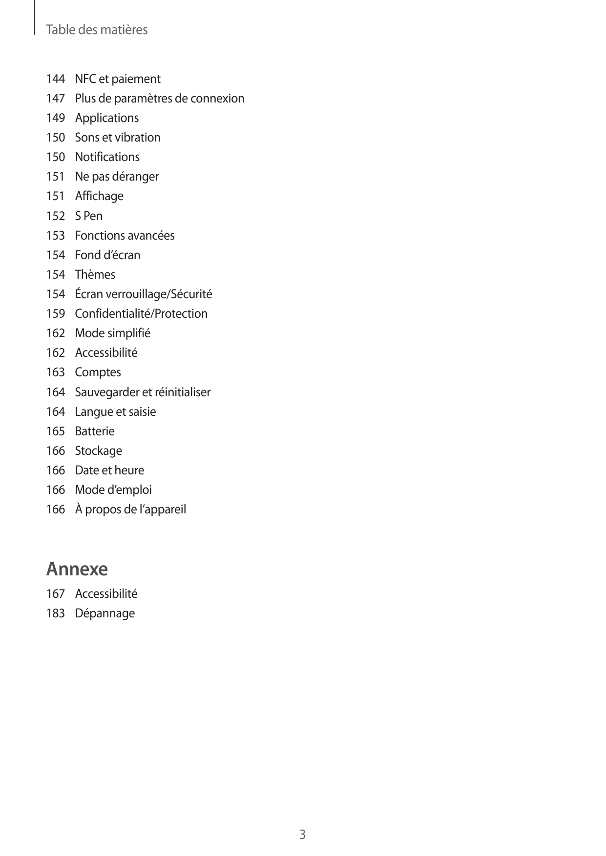 Table des matières144 NFC et paiement147 Plus de paramètres de connexion149Applications150 Sons et vibration150Notifications151 