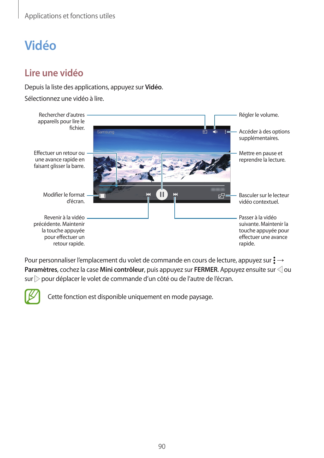 Applications et fonctions utilesVidéoLire une vidéoDepuis la liste des applications, appuyez sur Vidéo.Sélectionnez une vidéo à 