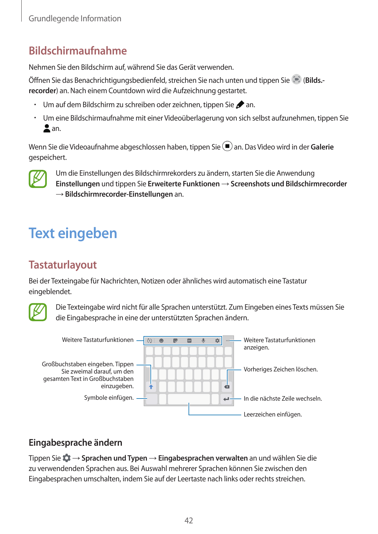 Grundlegende InformationBildschirmaufnahmeNehmen Sie den Bildschirm auf, während Sie das Gerät verwenden.Öffnen Sie das Benachri