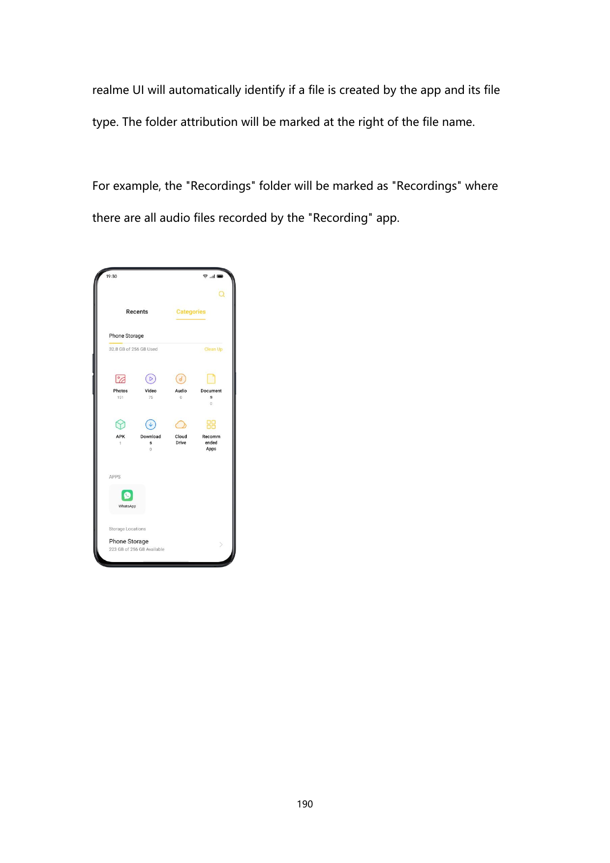 realme UI will automatically identify if a file is created by the app and its filetype. The folder attribution will be marked at