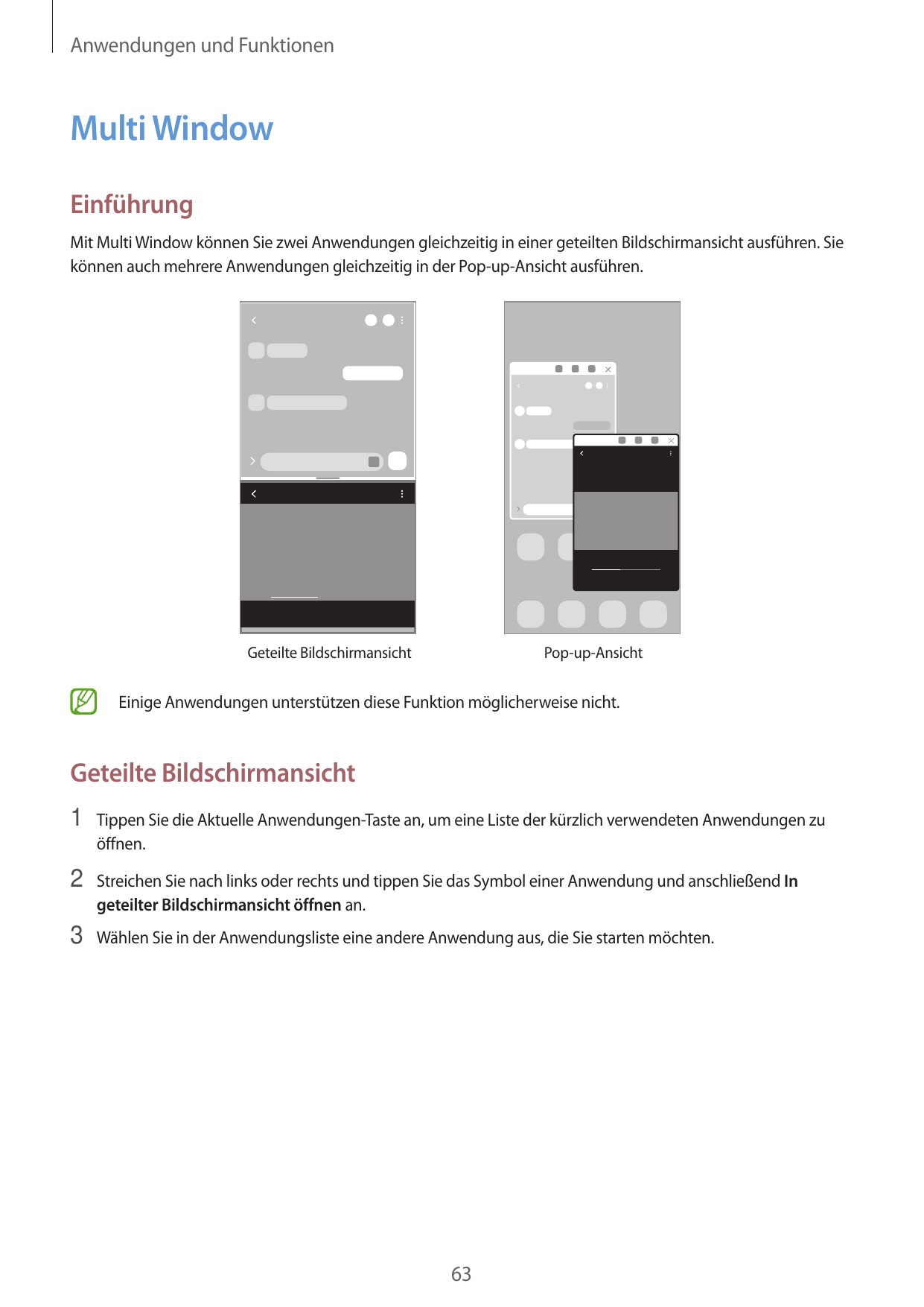 Anwendungen und FunktionenMulti WindowEinführungMit Multi Window können Sie zwei Anwendungen gleichzeitig in einer geteilten Bil