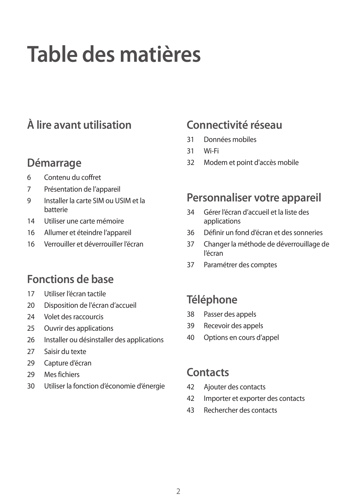 Table des matièresÀ lire avant utilisationConnectivité réseauDémarrage31 Données mobiles31Wi-Fi32 Modem et point d'accès mobile6