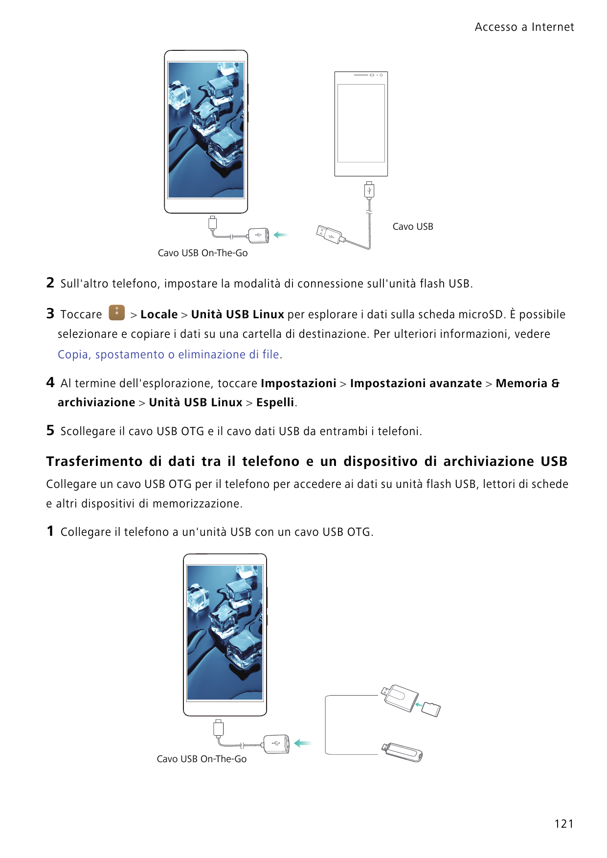 Accesso a InternetCavo USBCavo USB On-The-Go2Sull'altro telefono, impostare la modalità di connessione sull'unità flash USB.3Toc