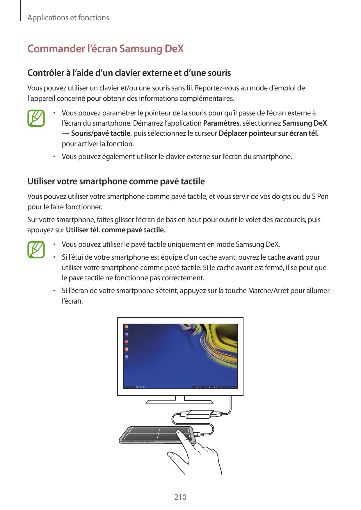 Applications et fonctionsCommander l’écran Samsung DeXContrôler à l’aide d’un clavier externe et d’une sourisVous pouvez utilise