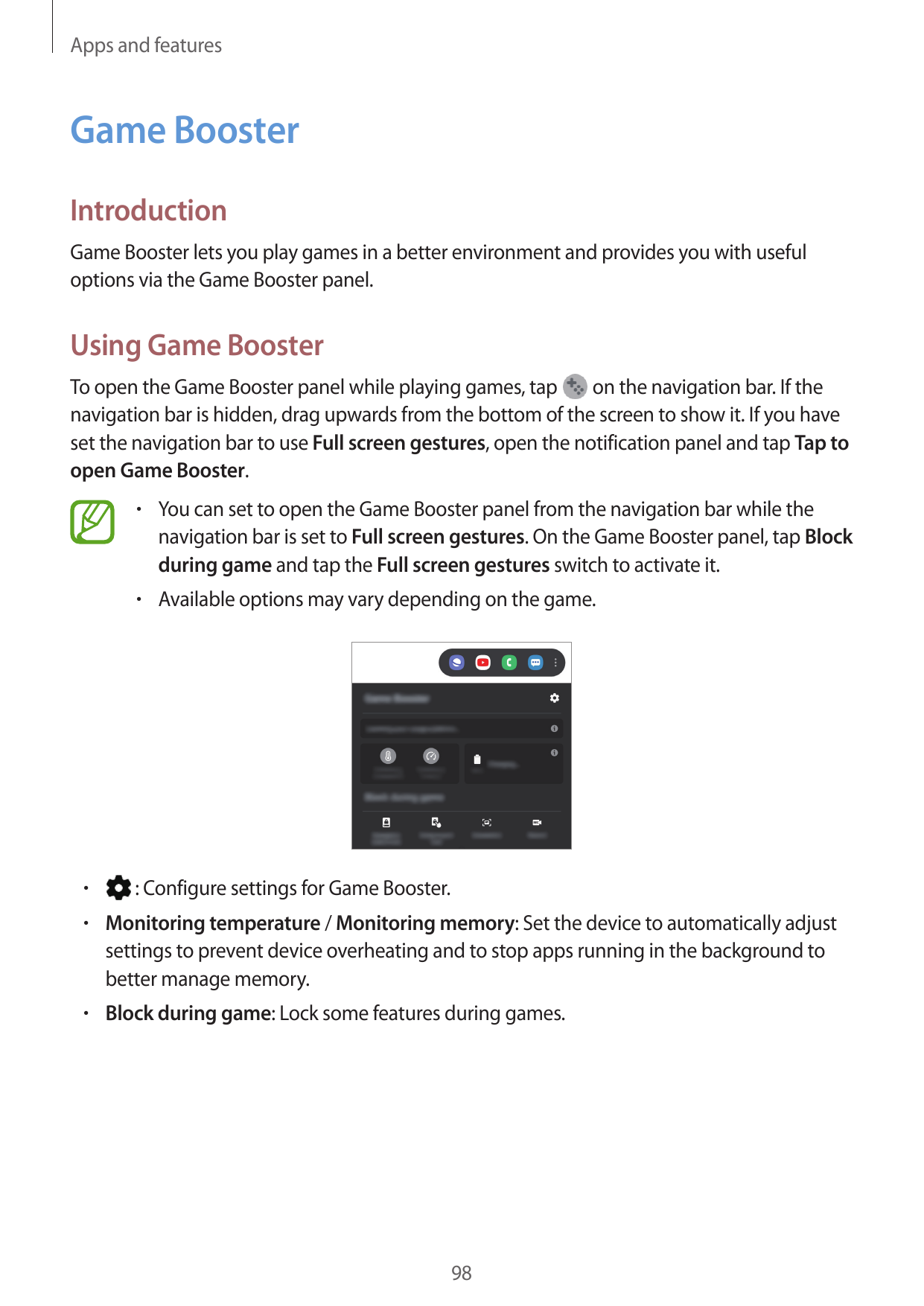 Apps and featuresGame BoosterIntroductionGame Booster lets you play games in a better environment and provides you with usefulop