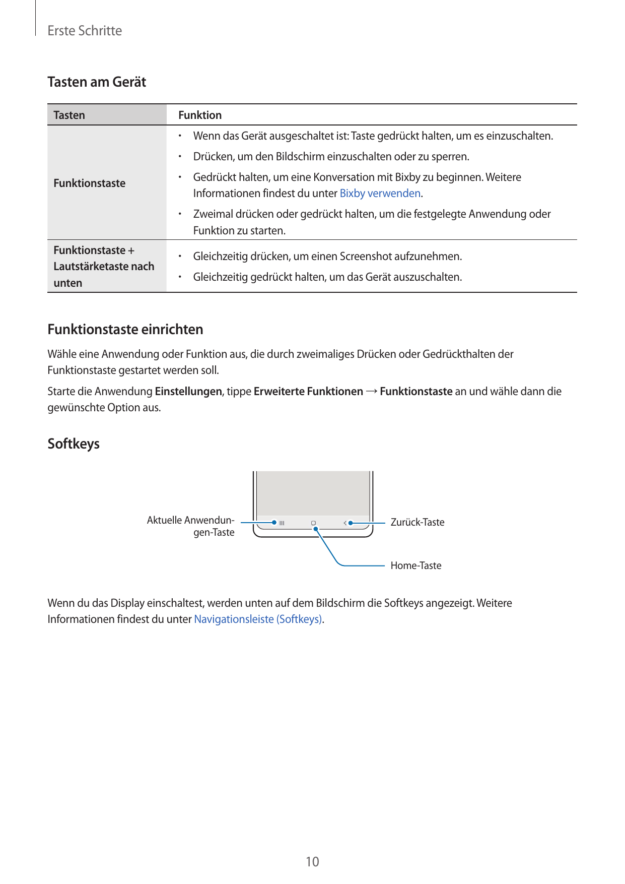 Erste SchritteTasten am GerätTastenFunktion•  Wenn das Gerät ausgeschaltet ist: Taste gedrückt halten, um es einzuschalten.•  Dr