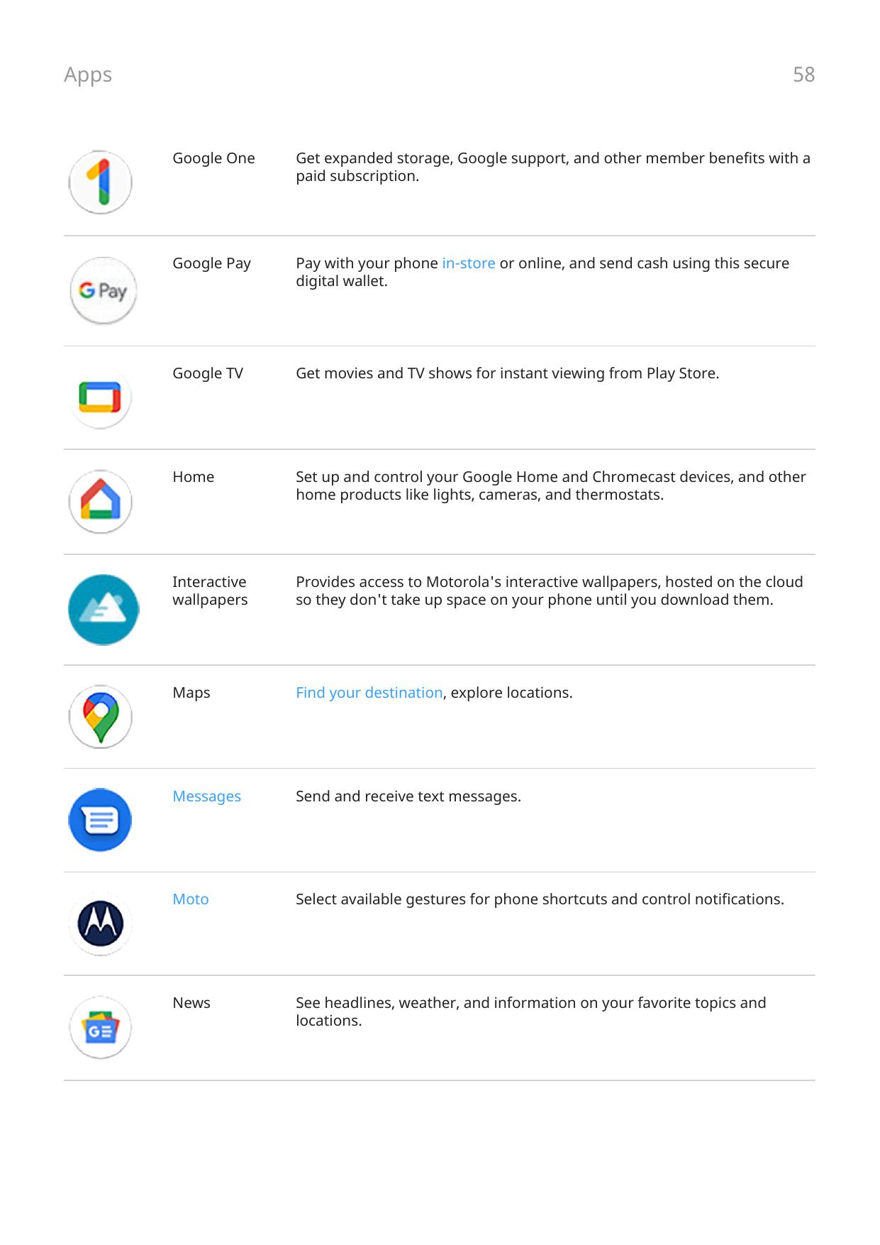 Apps58Google OneGet expanded storage, Google support, and other member benefits with apaid subscription.Google PayPay with your 