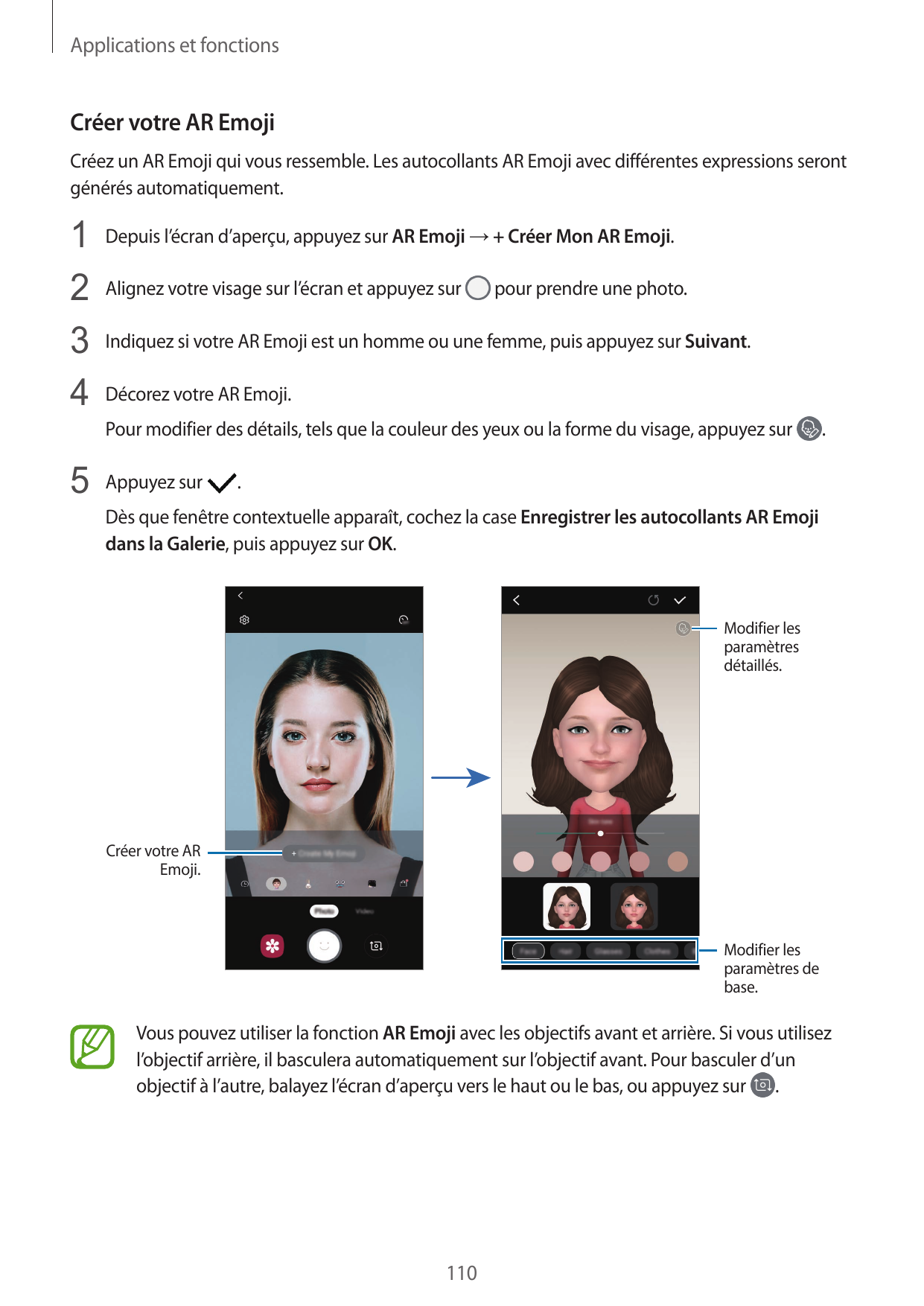 Applications et fonctionsCréer votre AR EmojiCréez un AR Emoji qui vous ressemble. Les autocollants AR Emoji avec différentes ex