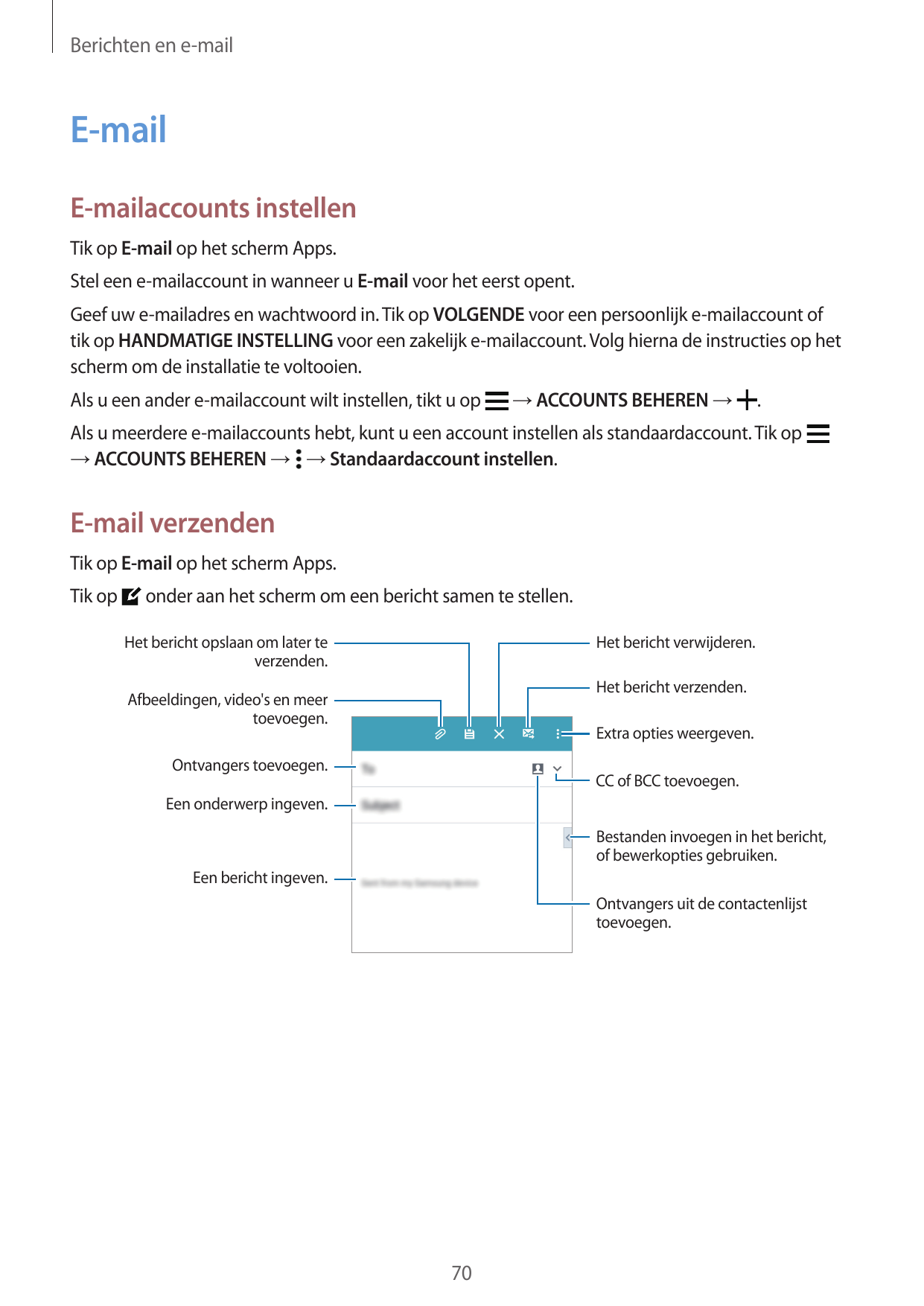 Berichten en e-mailE-mailE-mailaccounts instellenTik op E-mail op het scherm Apps.Stel een e-mailaccount in wanneer u E-mail voo