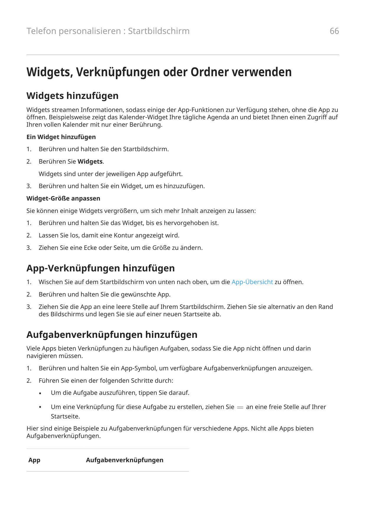Telefon personalisieren : Startbildschirm66Widgets, Verknüpfungen oder Ordner verwendenWidgets hinzufügenWidgets streamen Inform