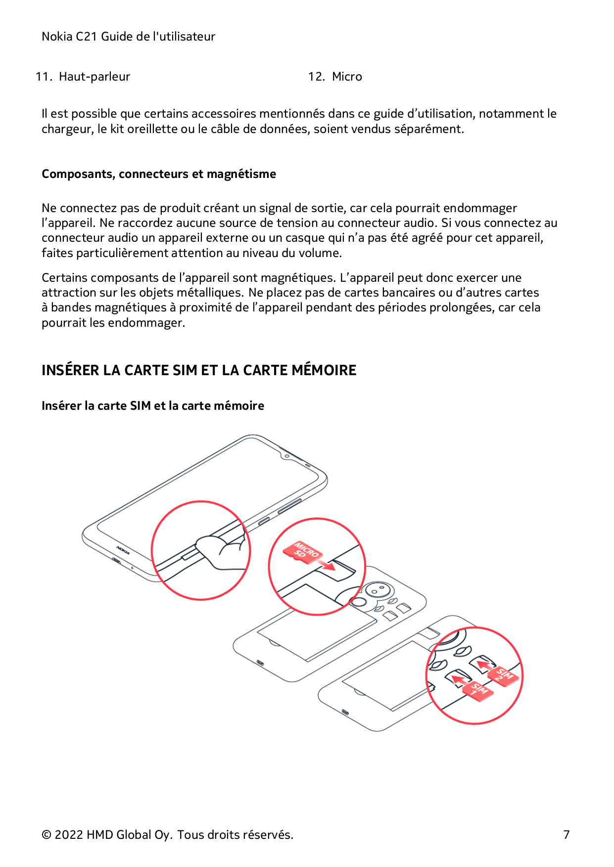 Nokia C21 Guide de l'utilisateur11. Haut-parleur12. MicroIl est possible que certains accessoires mentionnés dans ce guide d’uti