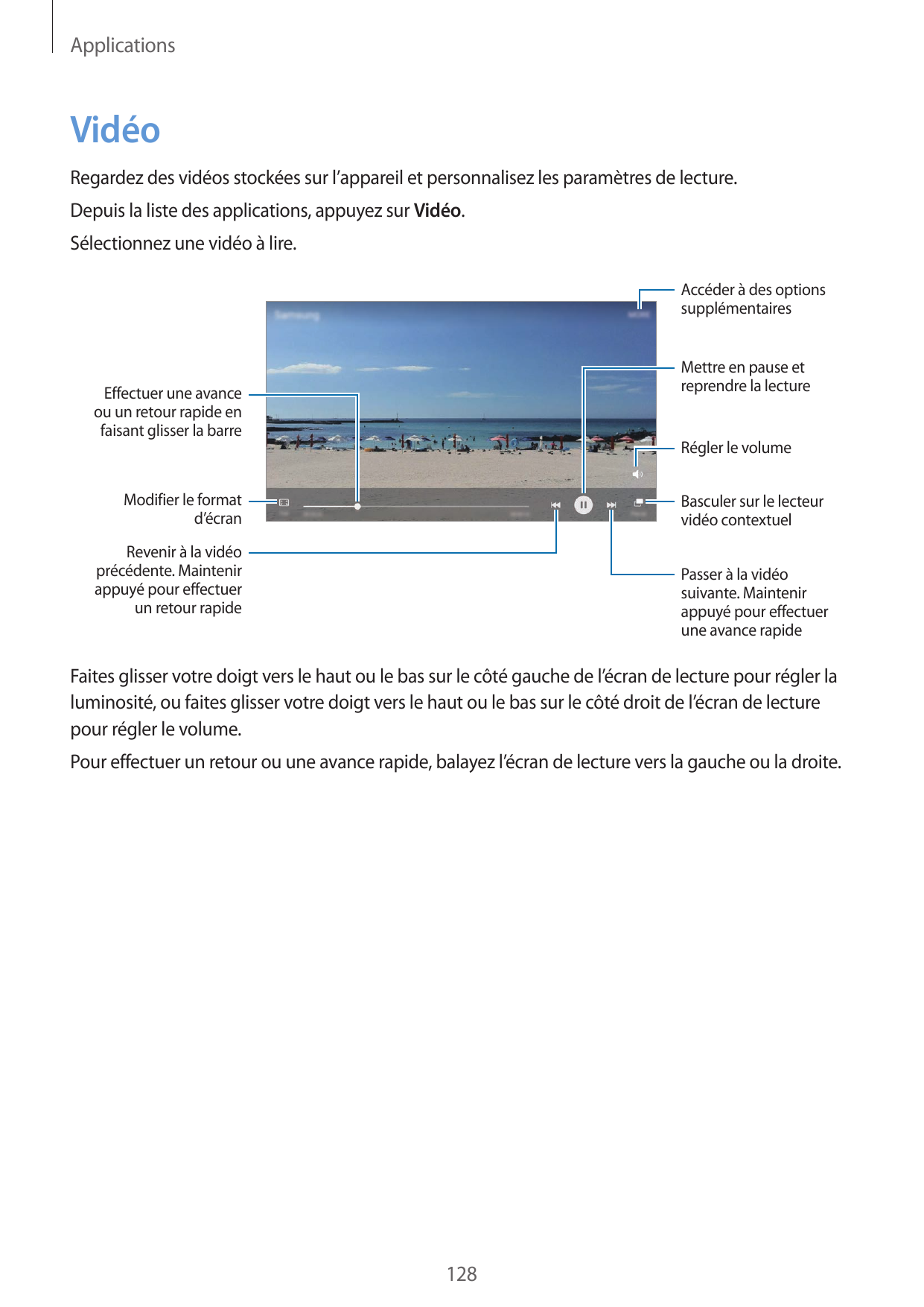 ApplicationsVidéoRegardez des vidéos stockées sur l’appareil et personnalisez les paramètres de lecture.Depuis la liste des appl