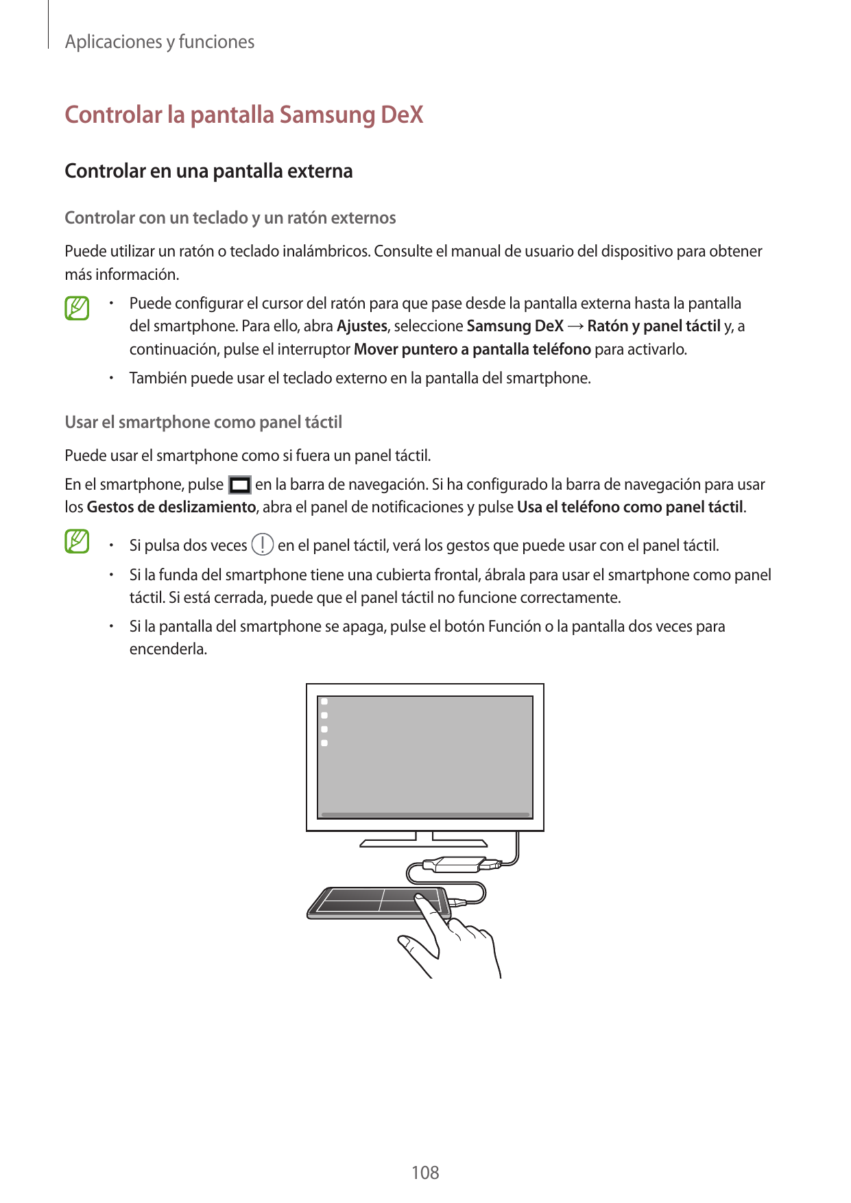 Aplicaciones y funcionesControlar la pantalla Samsung DeXControlar en una pantalla externaControlar con un teclado y un ratón ex