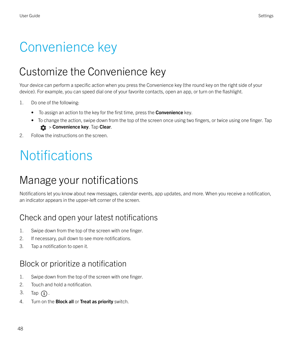 User GuideSettingsConvenience keyCustomize the Convenience keyYour device can perform a specific action when you press the Conve