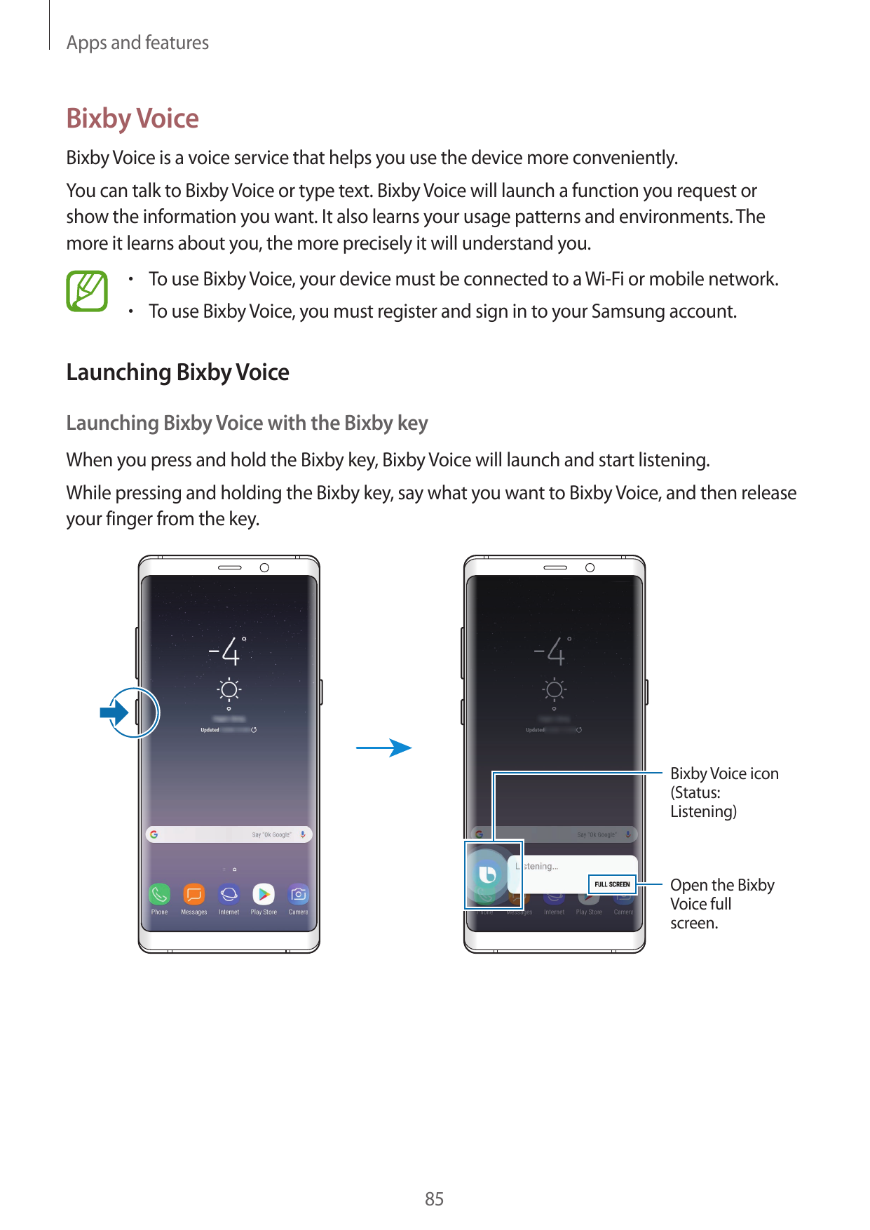 Apps and featuresBixby VoiceBixby Voice is a voice service that helps you use the device more conveniently.You can talk to Bixby