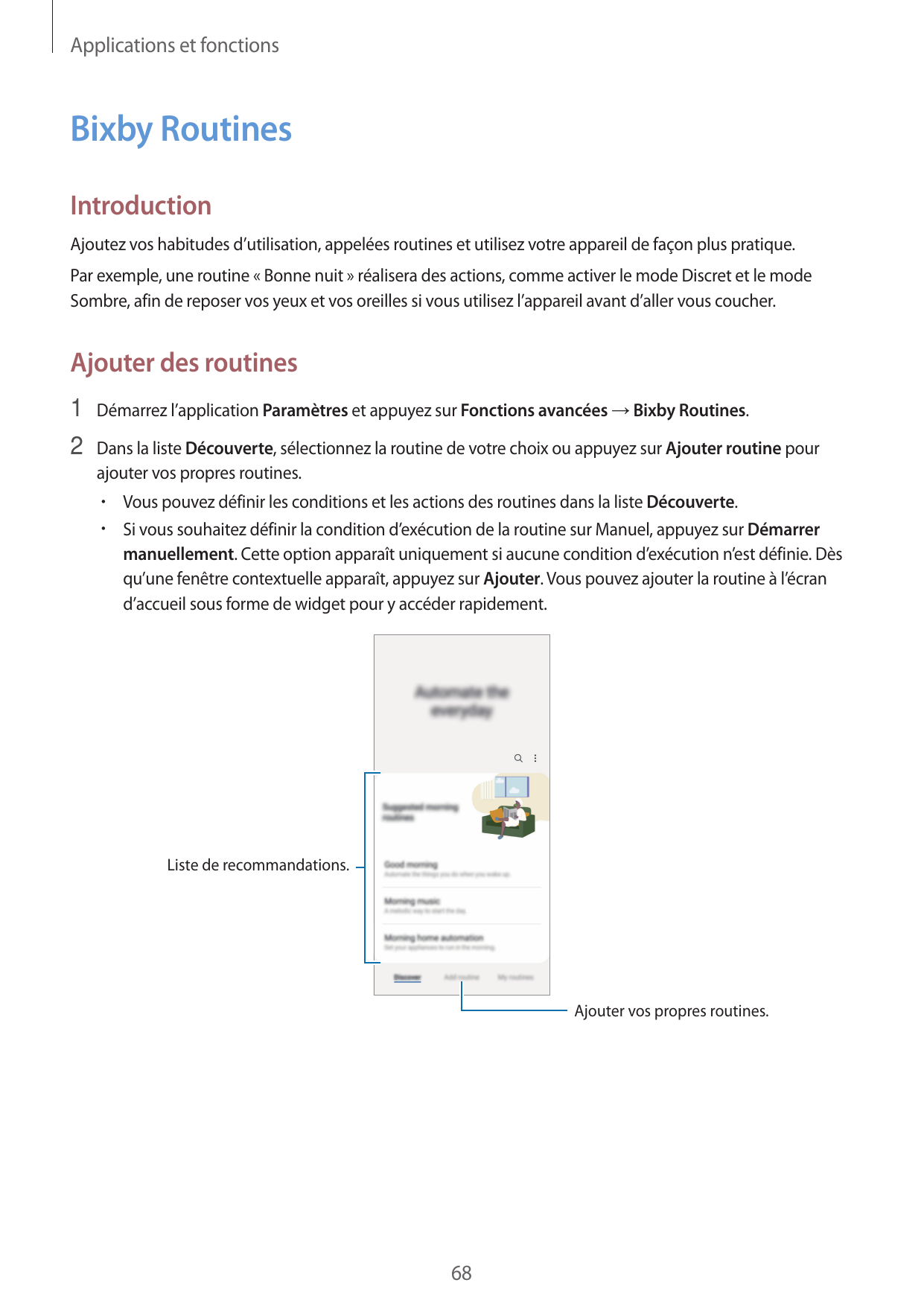 Applications et fonctionsBixby RoutinesIntroductionAjoutez vos habitudes d’utilisation, appelées routines et utilisez votre appa