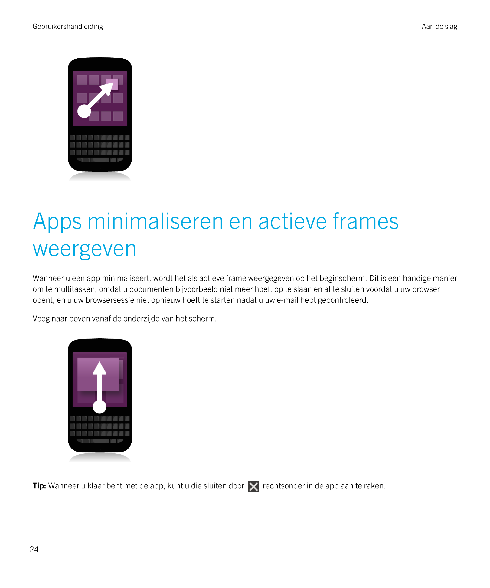 Gebruikershandleiding Aan de slag
Apps minimaliseren en actieve frames 
weergeven
Wanneer u een app minimaliseert, wordt het als