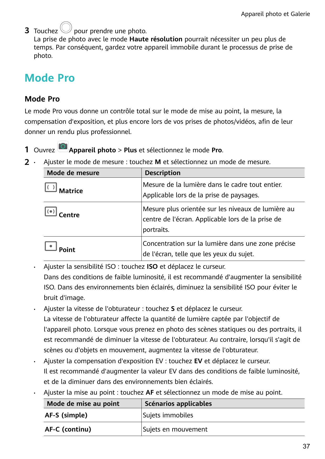 Appareil photo et Galerie3Touchezpour prendre une photo.La prise de photo avec le mode Haute résolution pourrait nécessiter un p