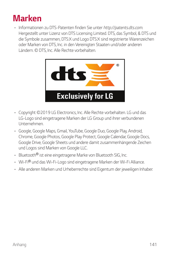 Marken• Informationen zu DTS-Patenten finden Sie unter http://patents.dts.com.Hergestellt unter Lizenz von DTS Licensing Limited