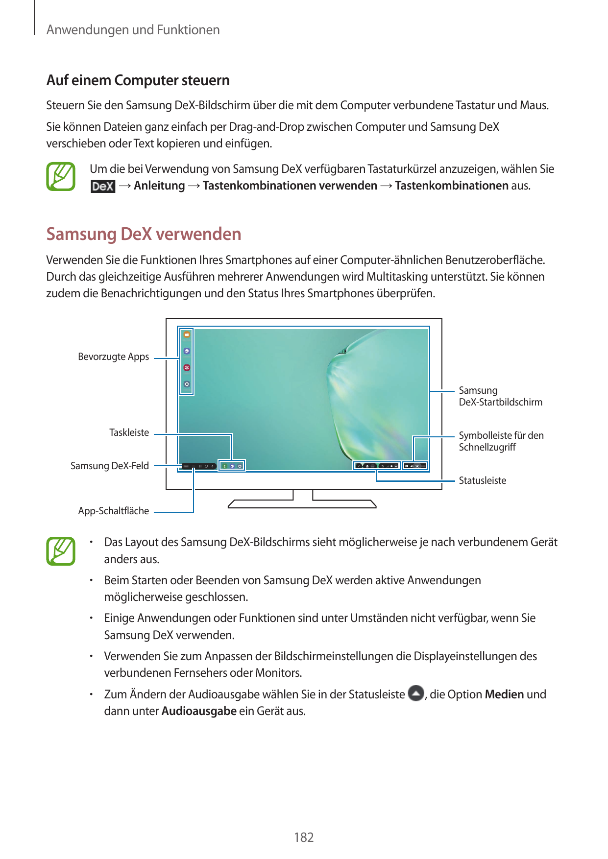 Anwendungen und FunktionenAuf einem Computer steuernSteuern Sie den Samsung DeX-Bildschirm über die mit dem Computer verbundene 