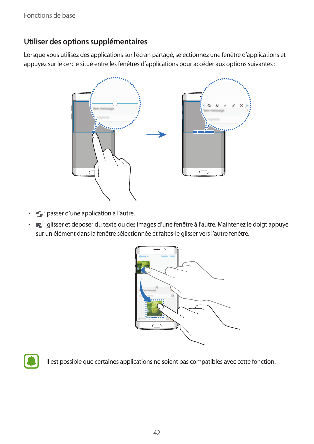 Fonctions de baseUtiliser des options supplémentairesLorsque vous utilisez des applications sur l’écran partagé, sélectionnez un