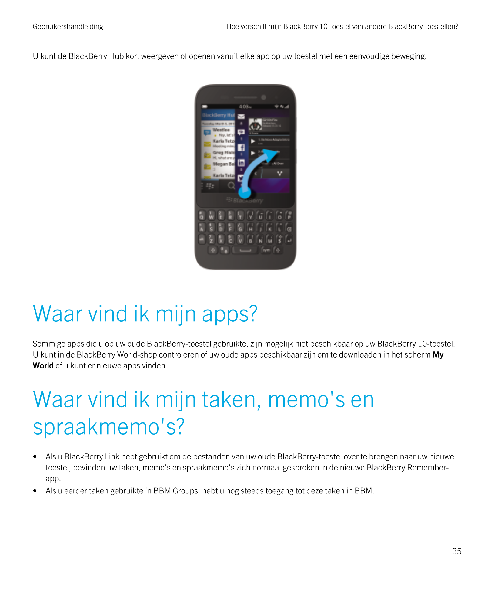 Gebruikershandleiding Hoe verschilt mijn BlackBerry 10-toestel van andere BlackBerry-toestellen?
U kunt de  BlackBerry Hub kort 