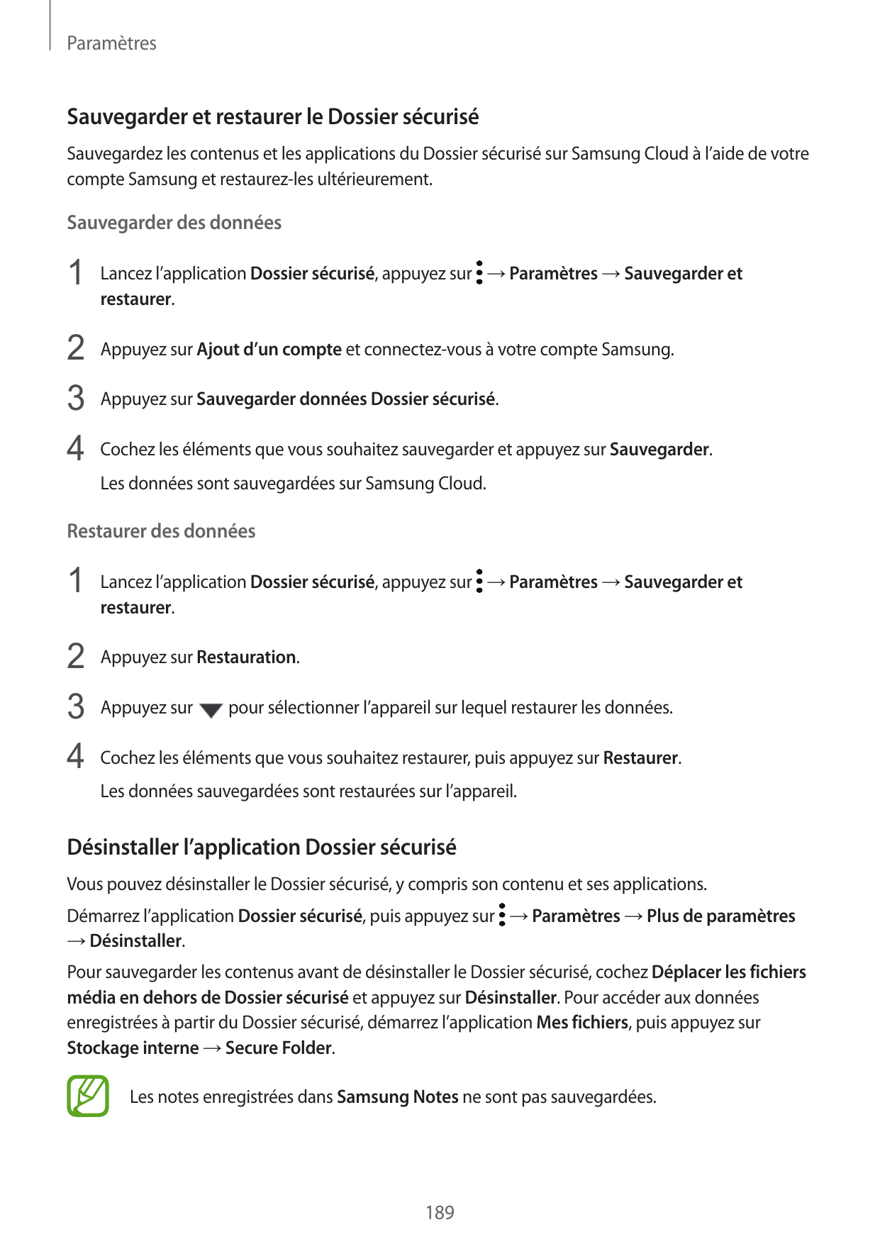 ParamètresSauvegarder et restaurer le Dossier sécuriséSauvegardez les contenus et les applications du Dossier sécurisé sur Samsu