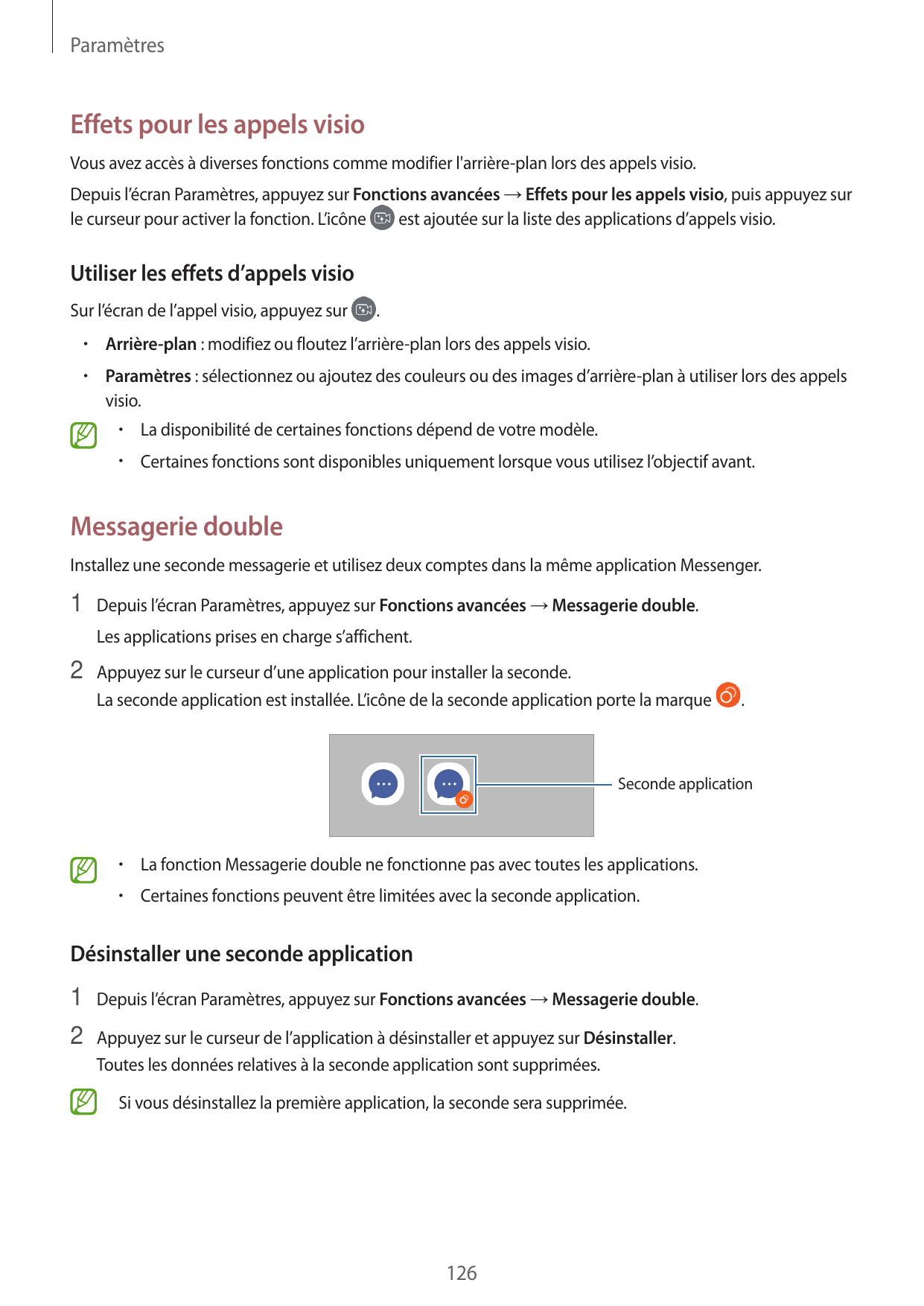 ParamètresEffets pour les appels visioVous avez accès à diverses fonctions comme modifier l'arrière-plan lors des appels visio.D