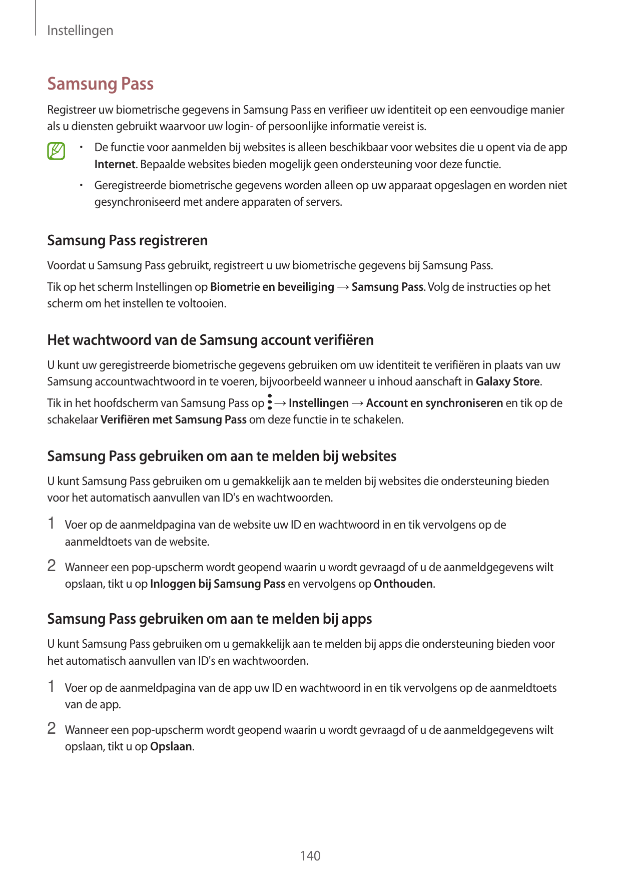 InstellingenSamsung PassRegistreer uw biometrische gegevens in Samsung Pass en verifieer uw identiteit op een eenvoudige maniera