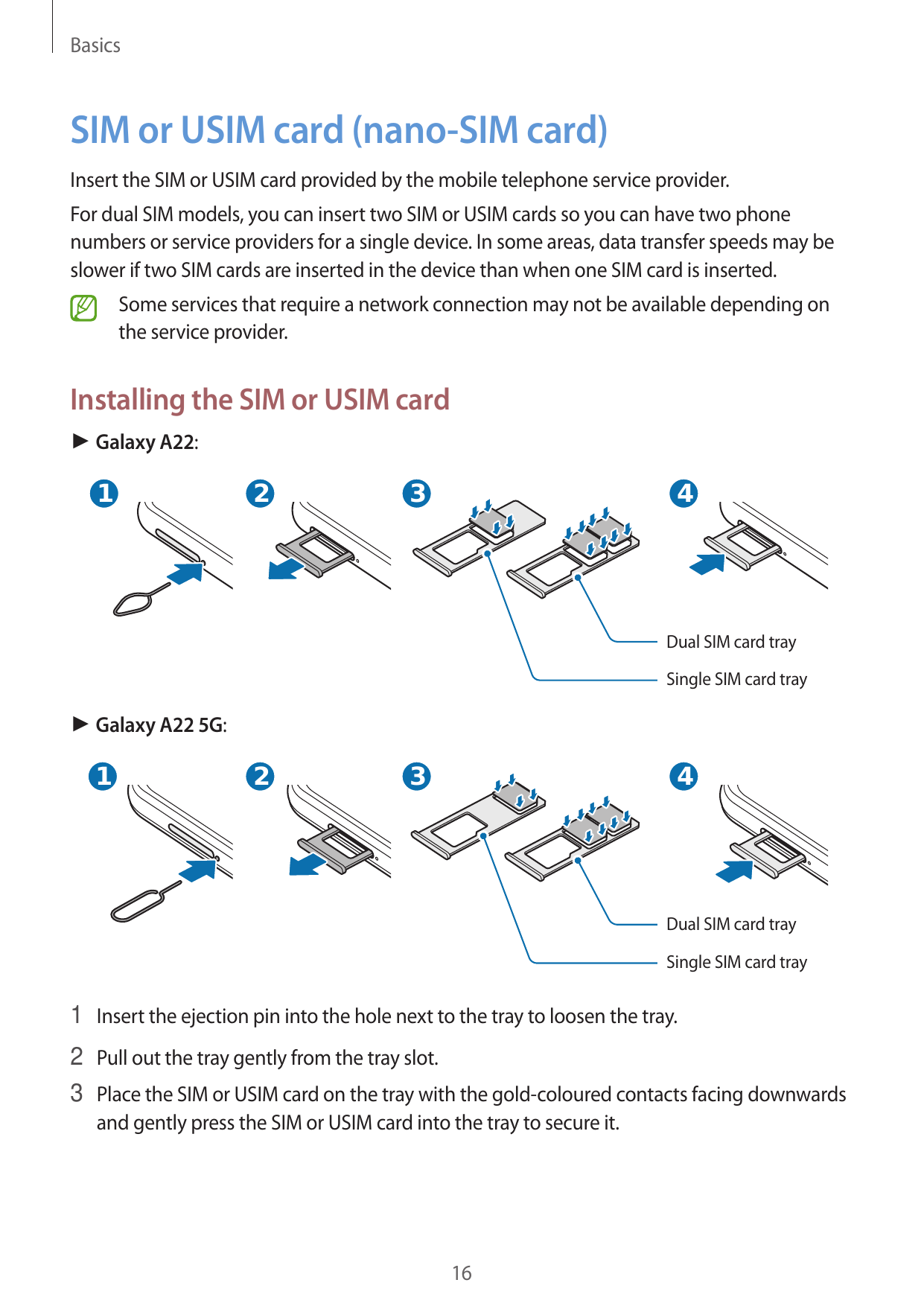 BasicsSIM or USIM card (nano-SIM card)Insert the SIM or USIM card provided by the mobile telephone service provider.For dual SIM