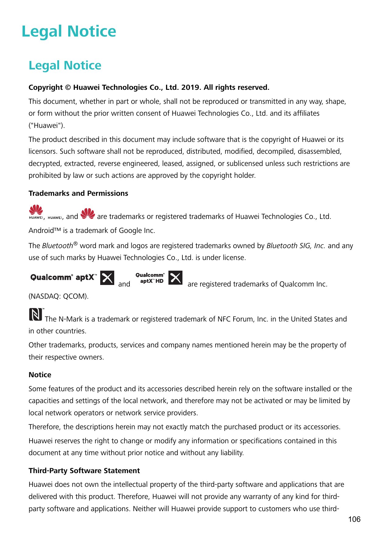 Legal NoticeLegal NoticeCopyright © Huawei Technologies Co., Ltd. 2019. All rights reserved.This document, whether in part or wh