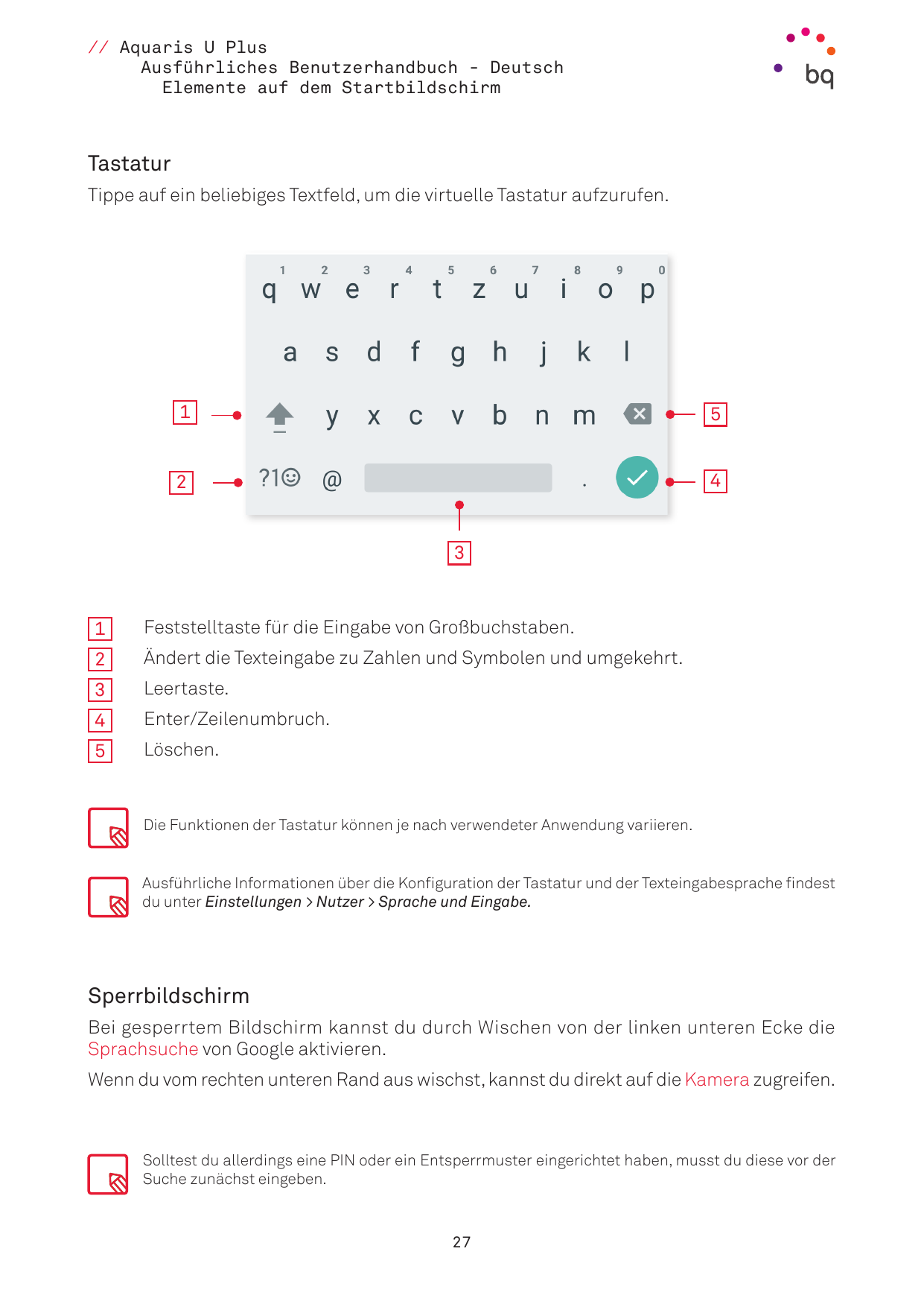 // Aquaris U PlusAusführliches Benutzerhandbuch - DeutschElemente auf dem StartbildschirmTastaturTippe auf ein beliebiges Textfe