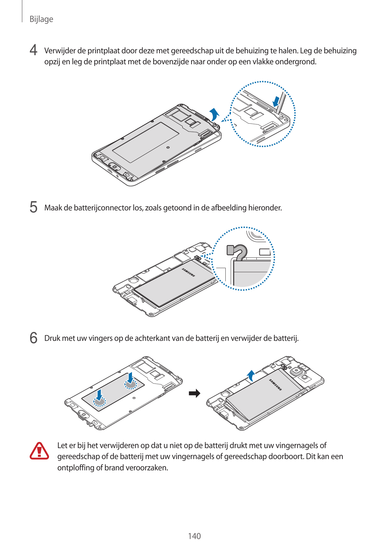 Bijlage4 Verwijder de printplaat door deze met gereedschap uit de behuizing te halen. Leg de behuizingopzij en leg de printplaat