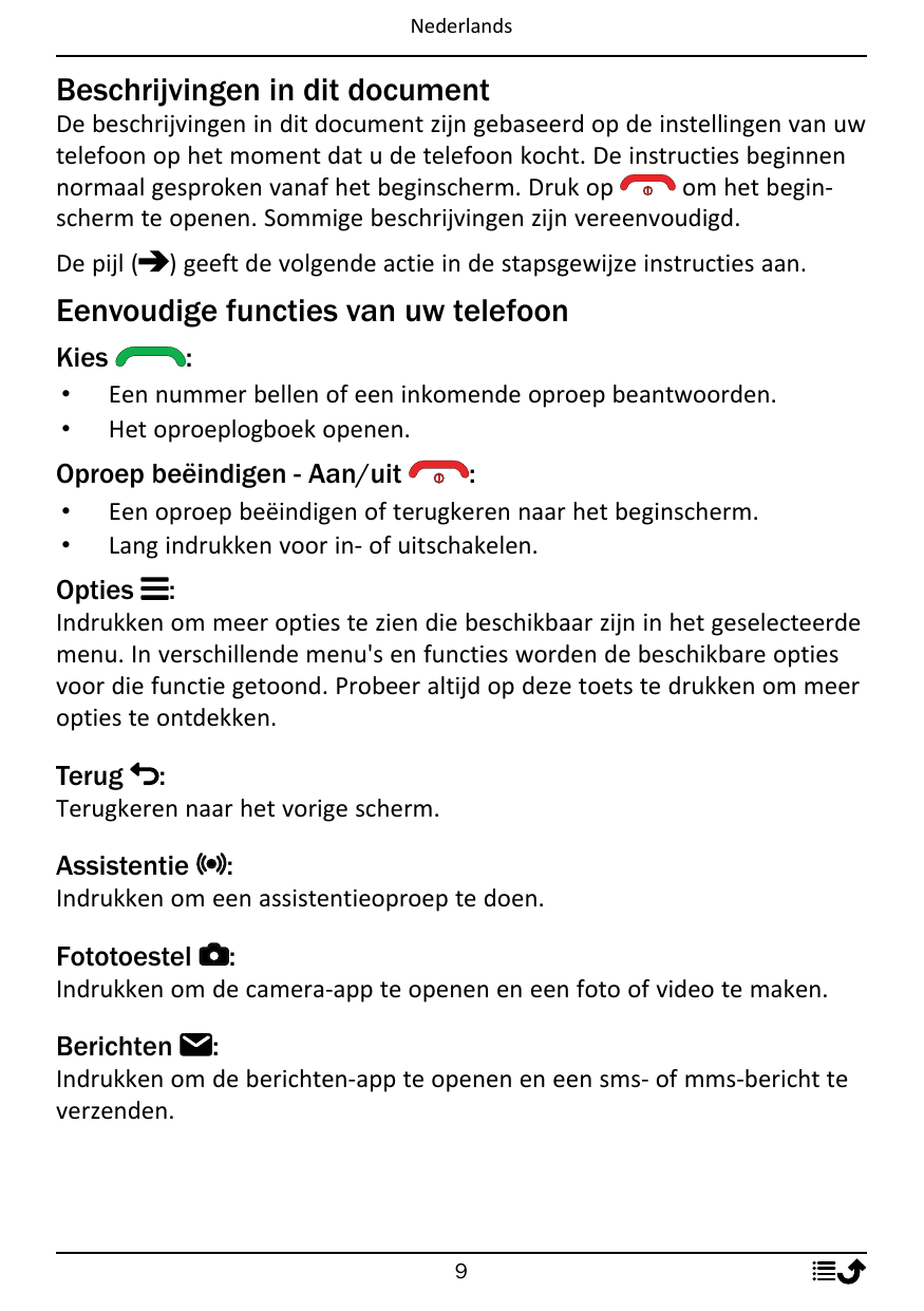 NederlandsBeschrijvingen in dit documentDe beschrijvingen in dit document zijn gebaseerd op de instellingen van uwtelefoon op he