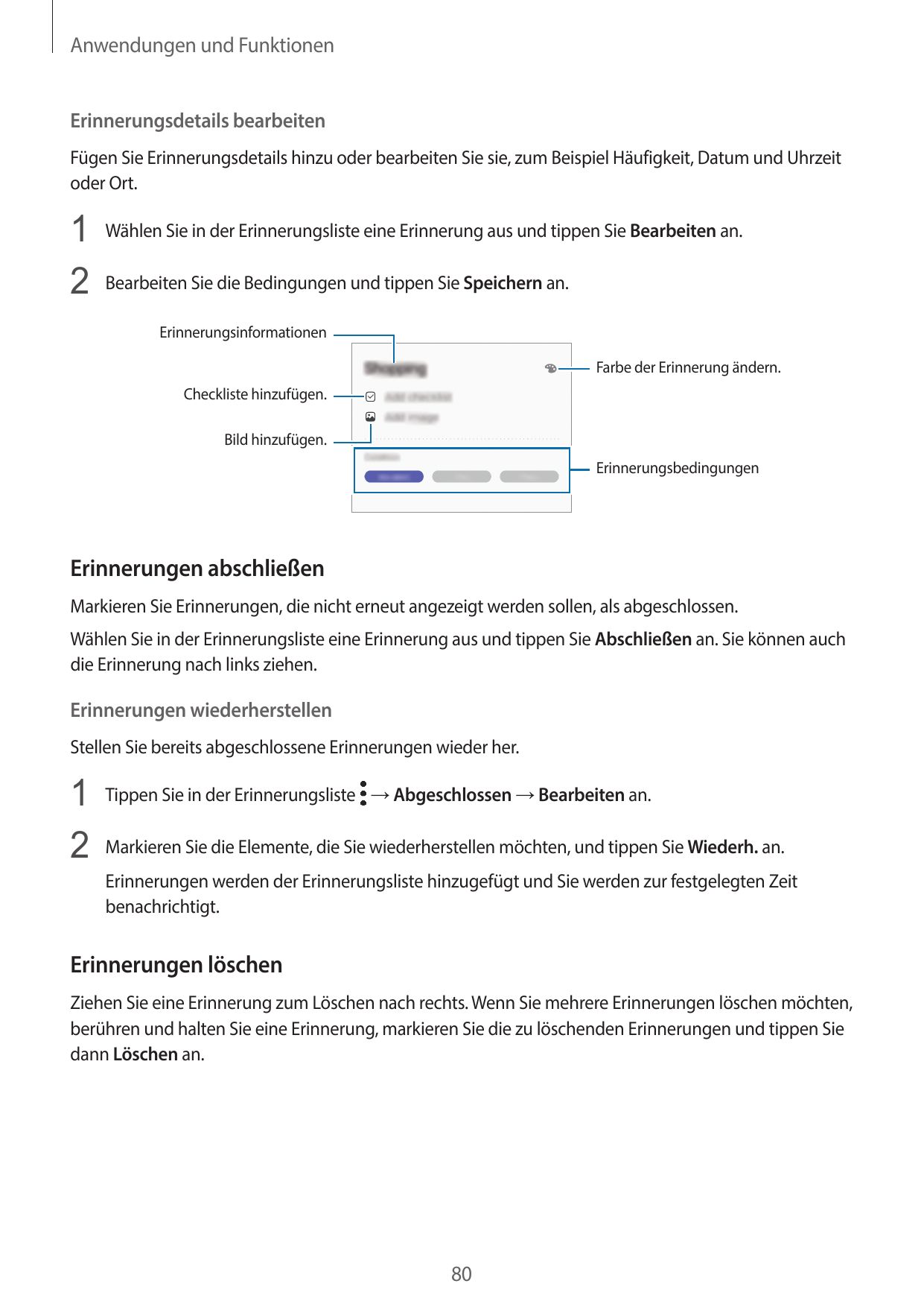 Anwendungen und FunktionenErinnerungsdetails bearbeitenFügen Sie Erinnerungsdetails hinzu oder bearbeiten Sie sie, zum Beispiel 