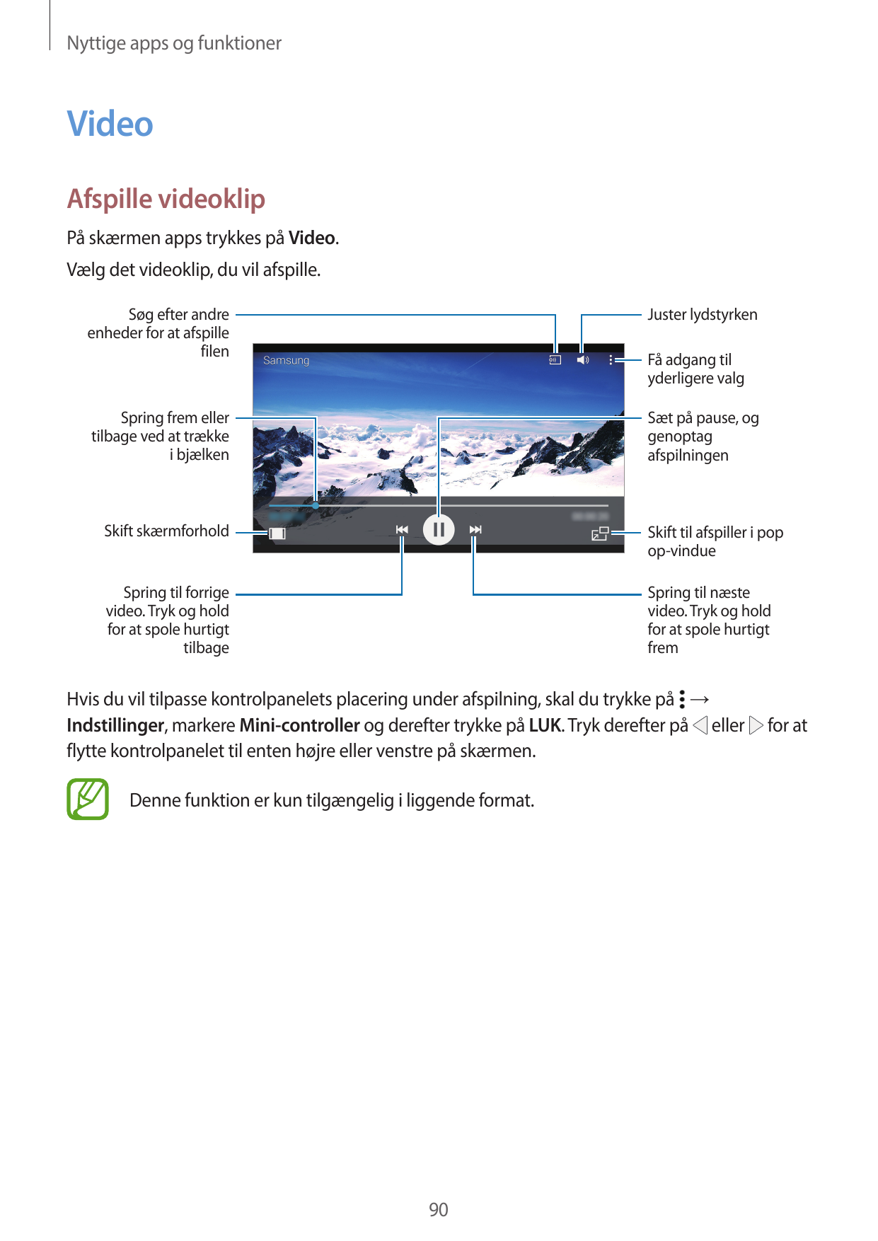 Nyttige apps og funktionerVideoAfspille videoklipPå skærmen apps trykkes på Video.Vælg det videoklip, du vil afspille.Søg efter 
