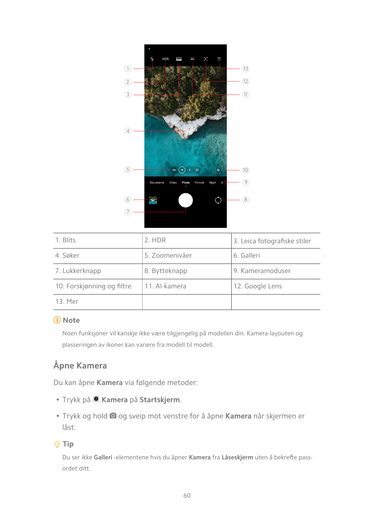113212311451098671. Blits2. HDR3. Leica fotografiske stiler4. Søker5. Zoomenivåer6. Galleri7. Lukkerknapp8. Bytteknapp9. Kameram