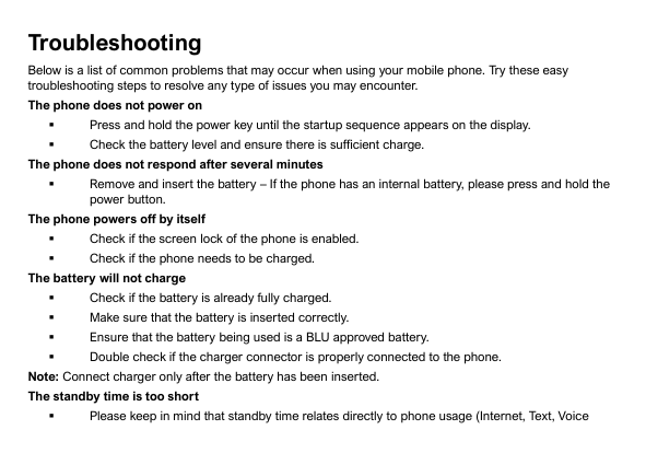 TroubleshootingBelow is a list of common problems that may occur when using your mobile phone. Try these easytroubleshooting ste